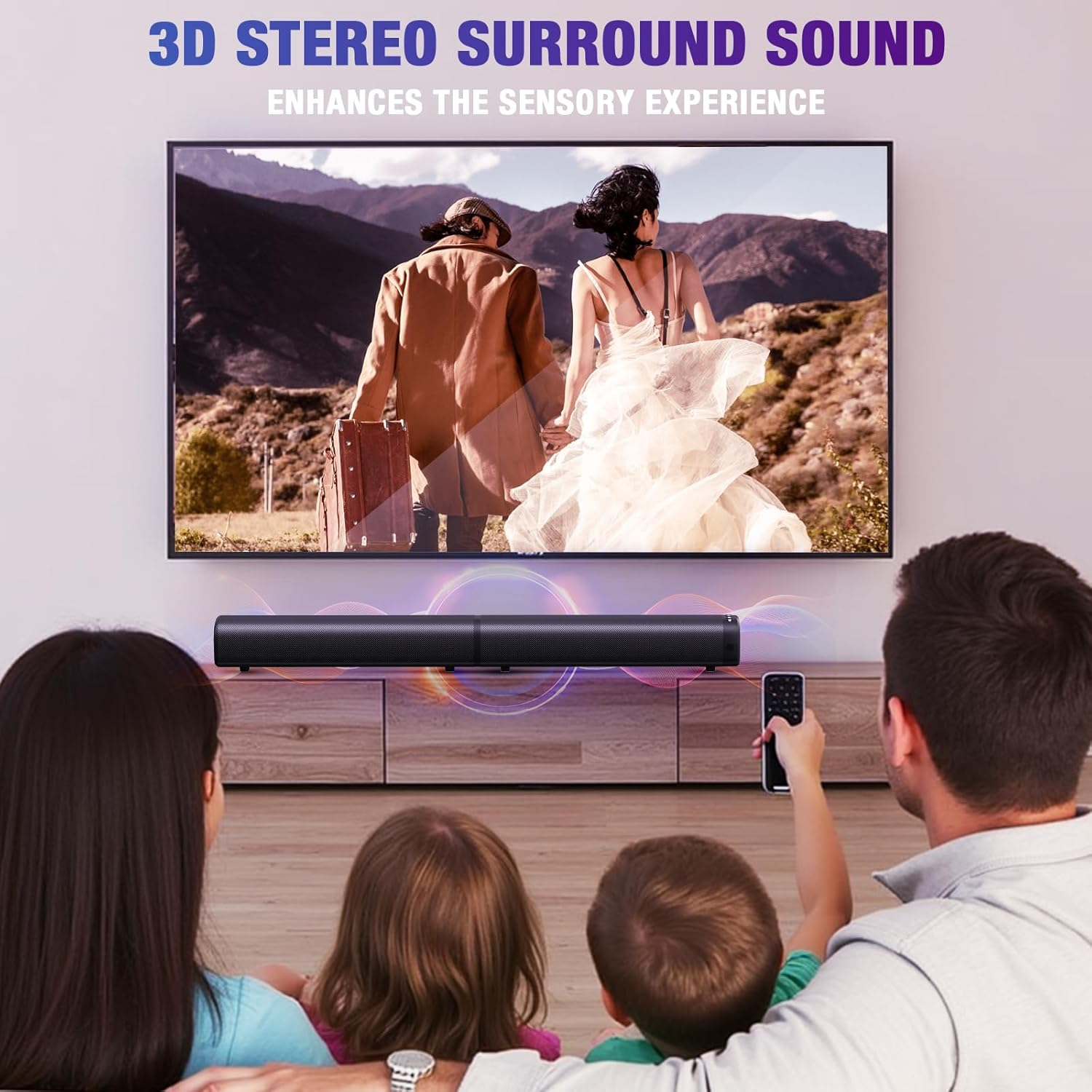 100W Soundbar for TV - 6-Speaker 3D Surround Sound with Remote Control & 3 EQ Modes