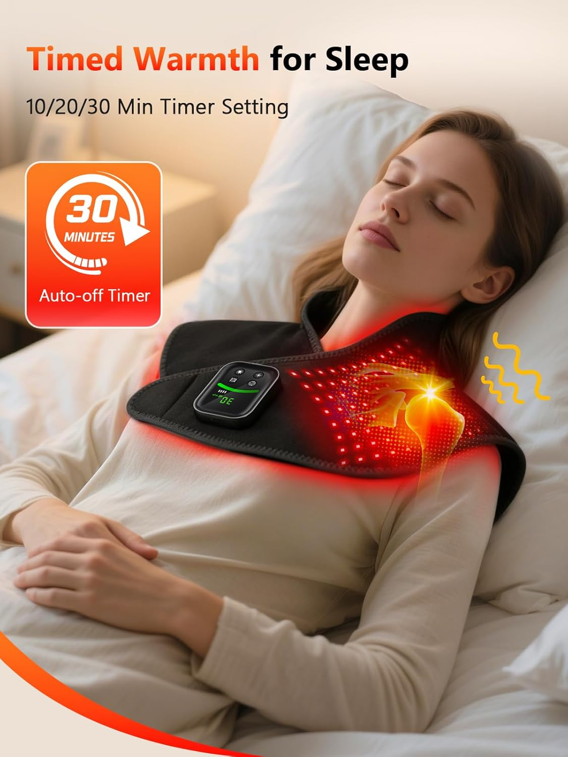 Red Light Therapy Shoulder Wrap - 118 LED Wireless Heating Pad with Massage & Timer