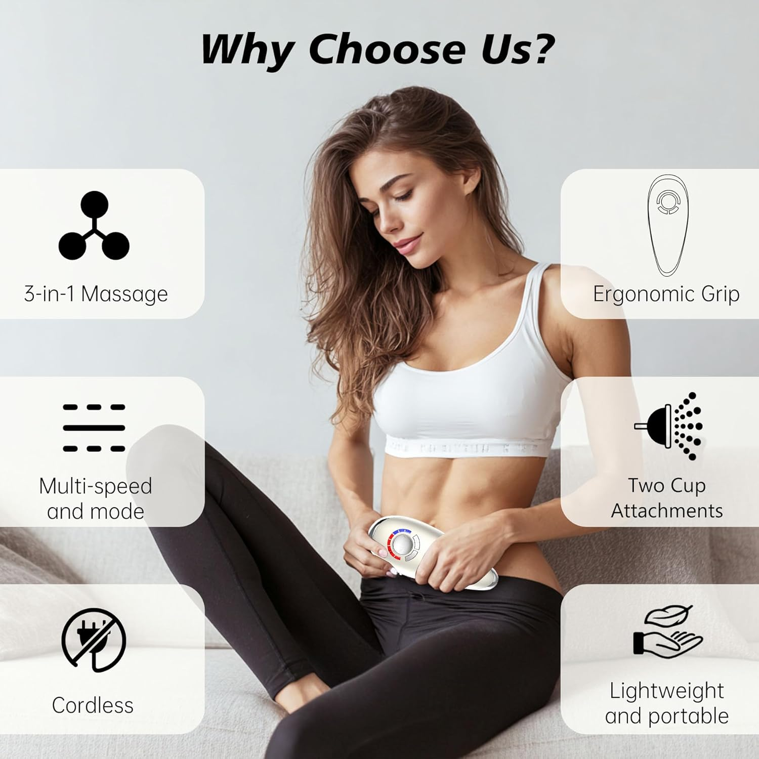 3-in-1 Cellulite Massager with Red Light Therapy - EMS Pulse Body Sculptor, Rechargeable Cordless Fat Reduction Tool for Legs, Stomach, Arms