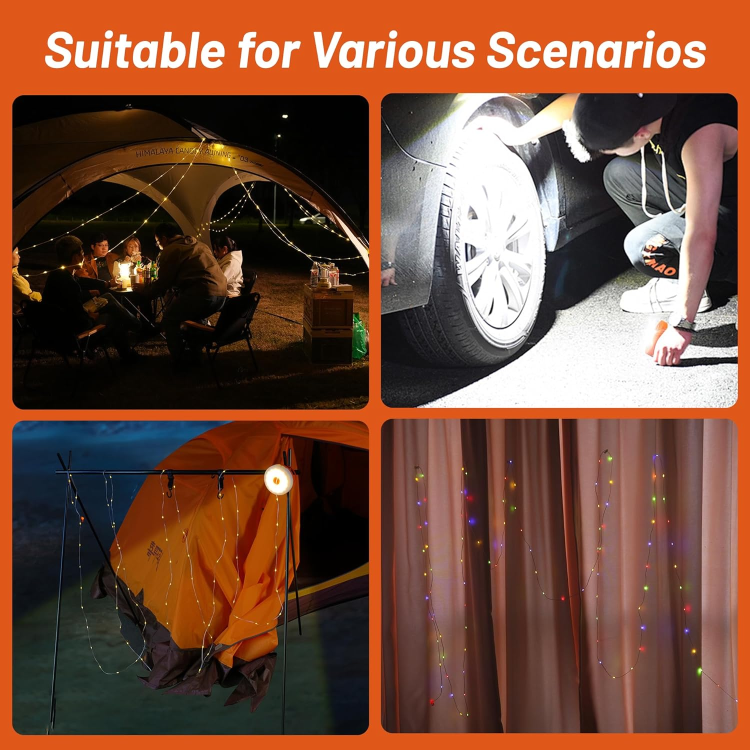 All-in-One Camping Light with 14 Modes - Portable LED Lantern with 3000mAh Power Bank & Retractable String Lights