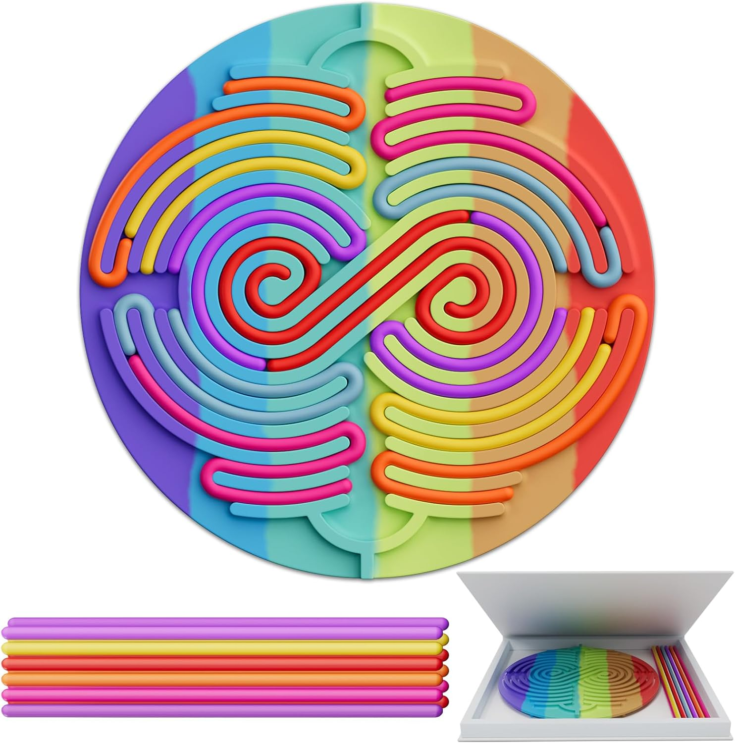 Rainbow Sensory Activity Board for Kids - Silicone String Puzzle Toy for Stress Relief & Focus