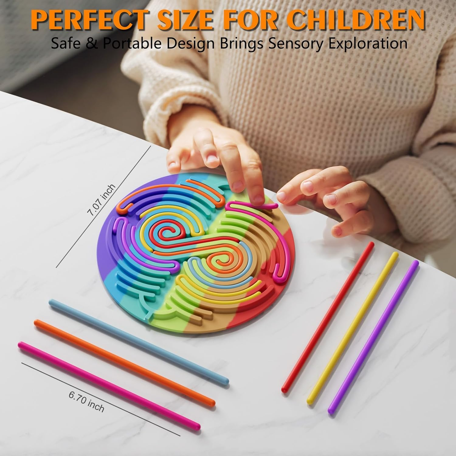 Rainbow Sensory Activity Board for Kids - Silicone String Puzzle Toy for Stress Relief & Focus