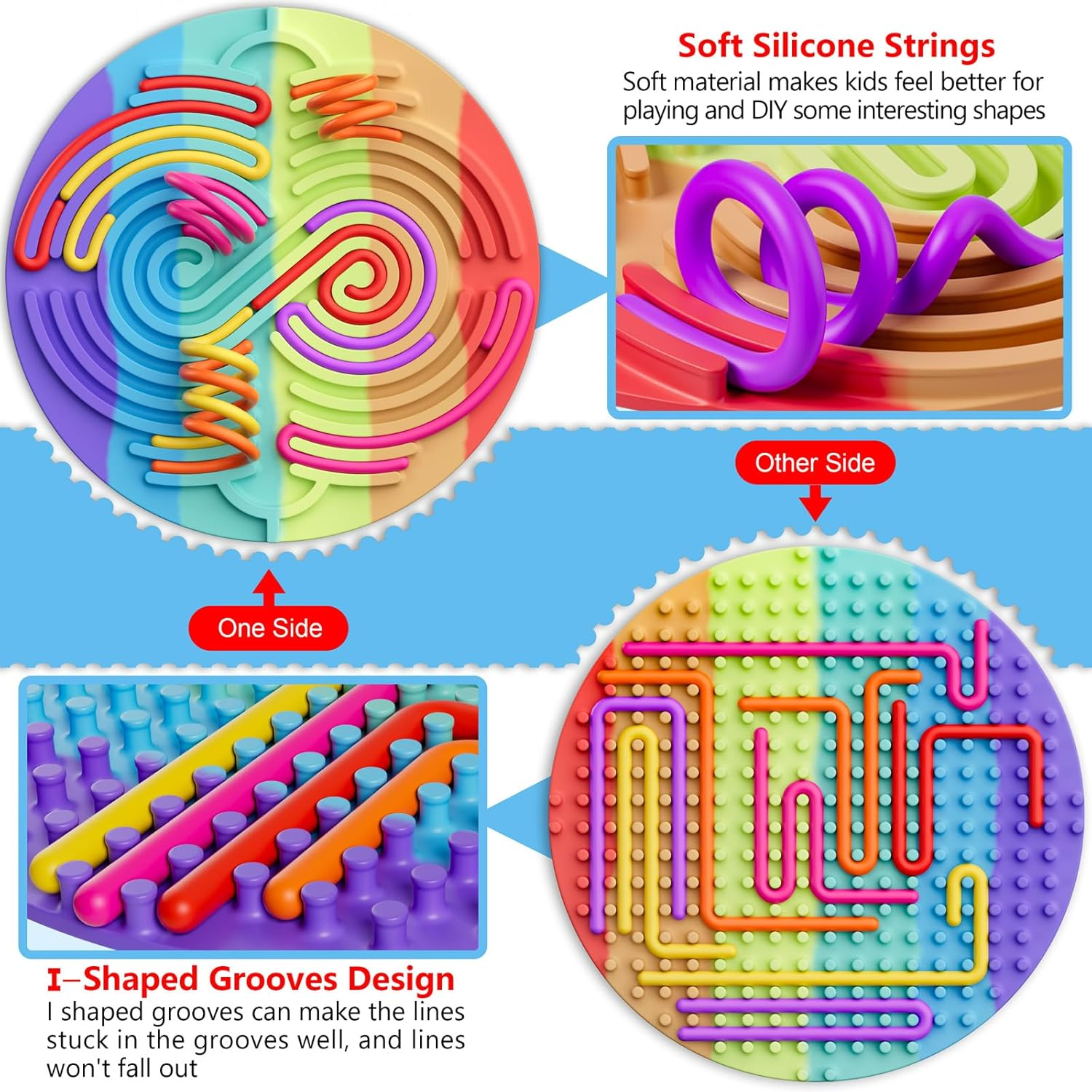 Rainbow Sensory Activity Board for Kids - Silicone String Puzzle Toy for Stress Relief & Focus