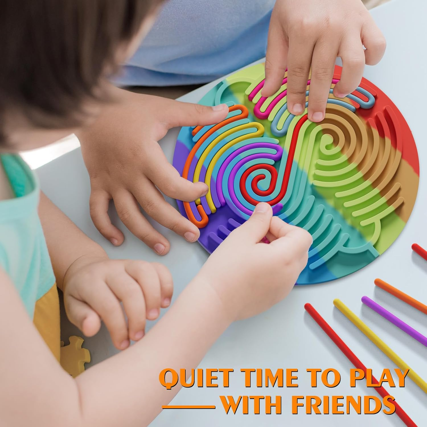 Rainbow Sensory Activity Board for Kids - Silicone String Puzzle Toy for Stress Relief & Focus