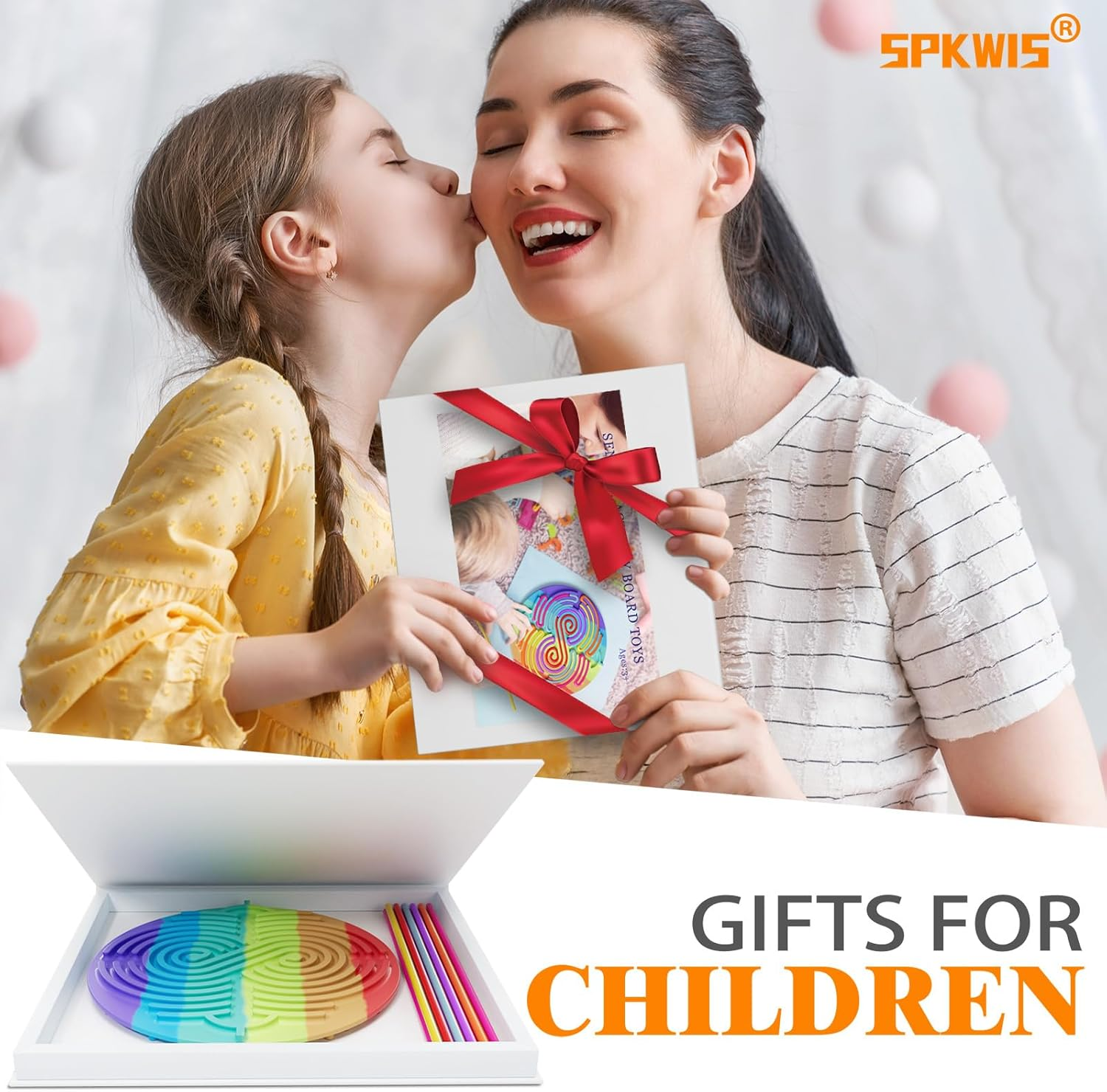 Rainbow Sensory Activity Board for Kids - Silicone String Puzzle Toy for Stress Relief & Focus