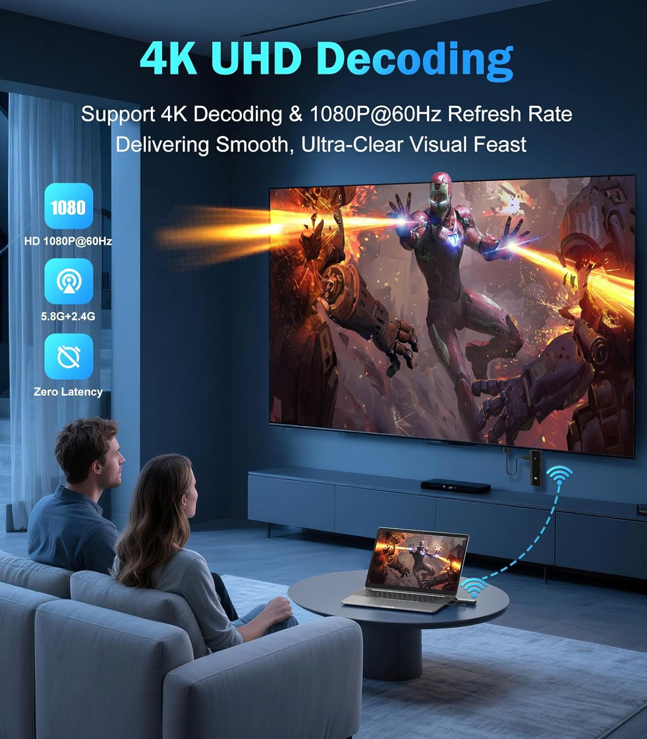 Wireless HDMI Extender 4K - 5G/2.4G Dual Band 328ft Range Plug & Play Transmitter Receiver Kit