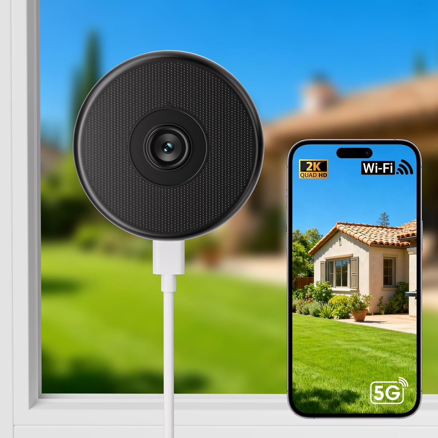 Noonkey WiFi 6 Window Security Camera - 2K QHD AI Color Night Vision with 30-Second Installation