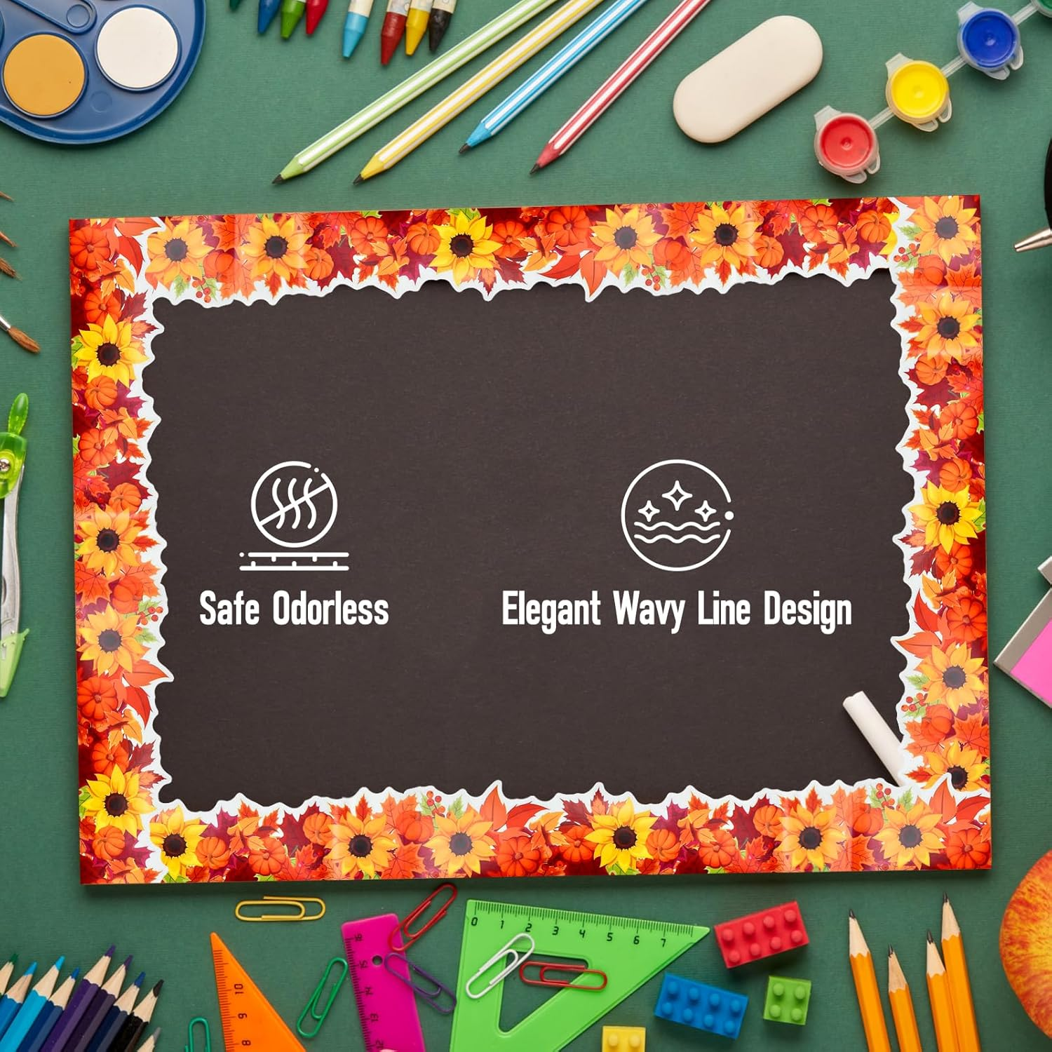 Fall Classroom Border Decorations 3-Pack - Autumn Bulletin Board Trim with Sunflowers, Maple Leaves & Clouds (33ft Each)