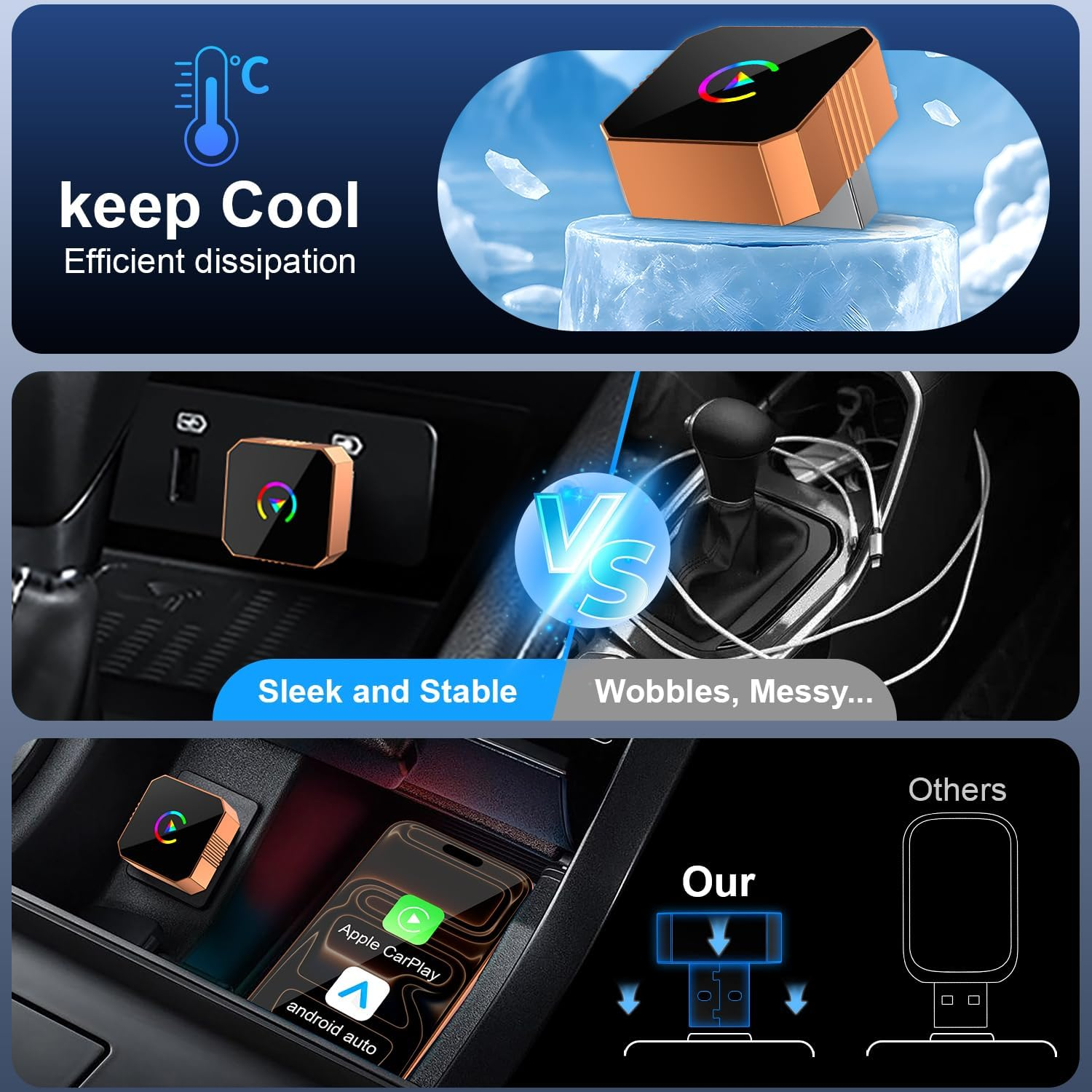 Wireless CarPlay Android Auto Adapter - Mini USB Dongle 2.4GHz/5GHz Dual-Band with Auto Reconnect