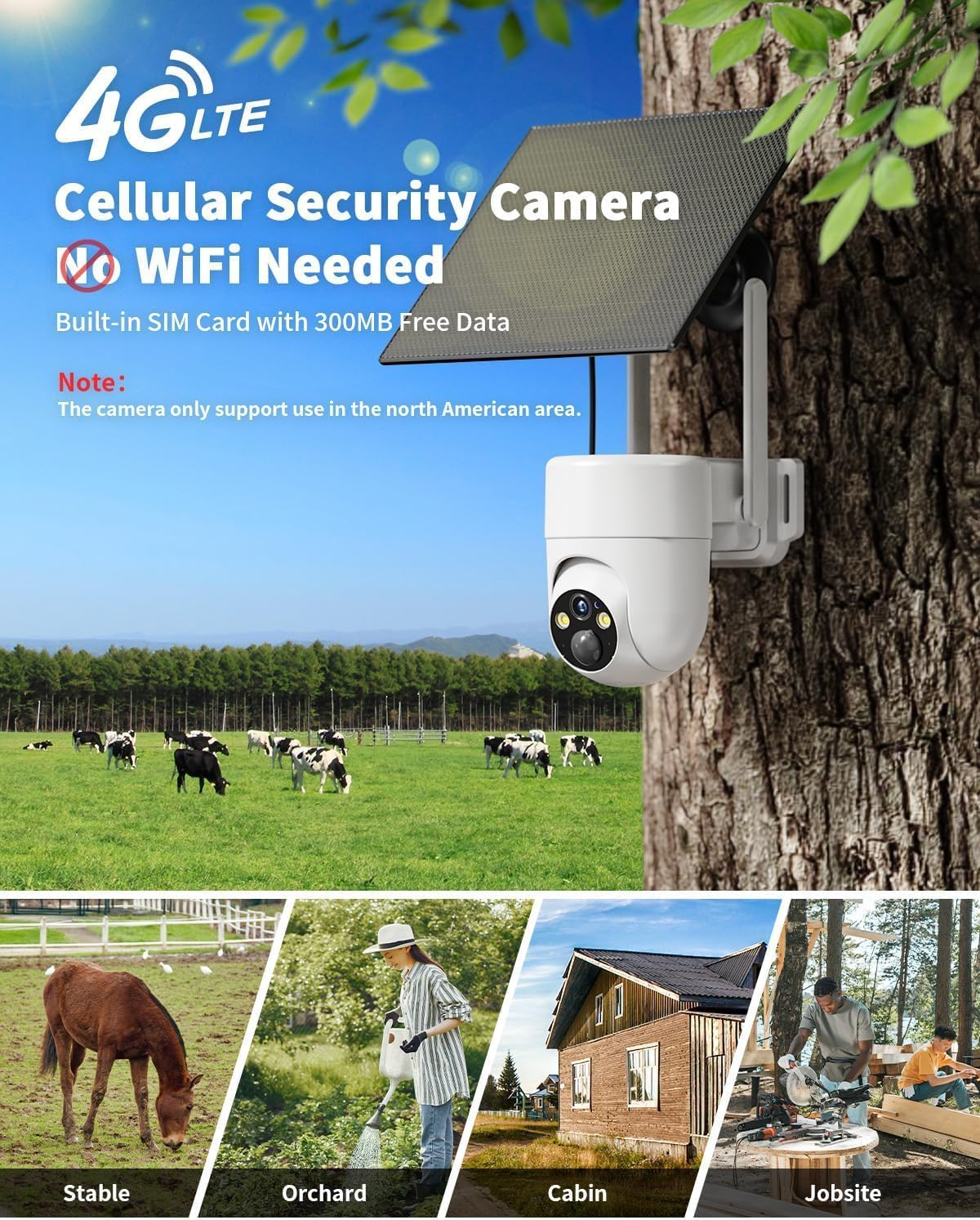 4G Solar Security Camera - Wireless PTZ 355° Pan 100° Tilt with Built-in SIM & 7-Day Free Data Trial