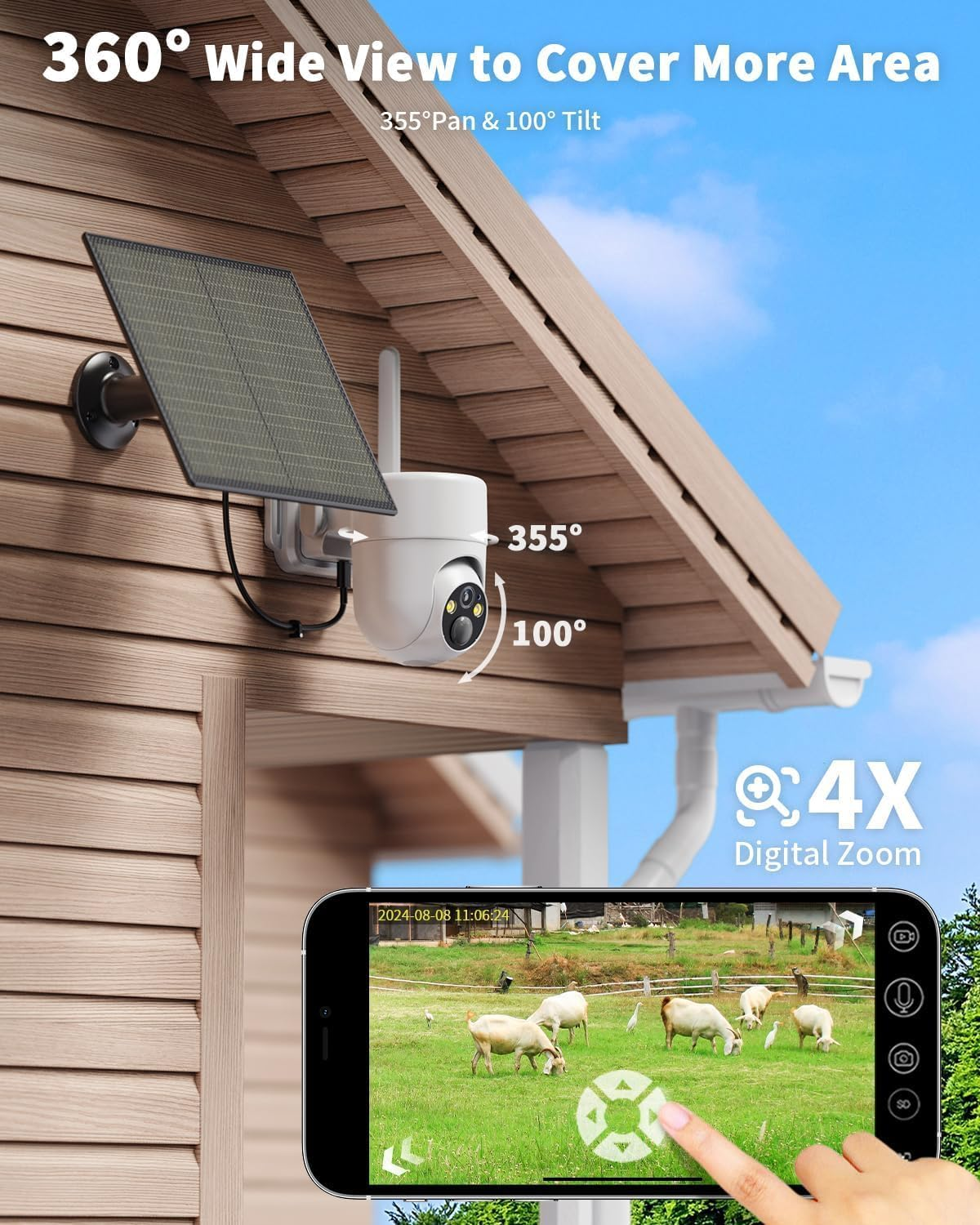 4G Solar Security Camera - Wireless PTZ 355° Pan 100° Tilt with Built-in SIM & 7-Day Free Data Trial