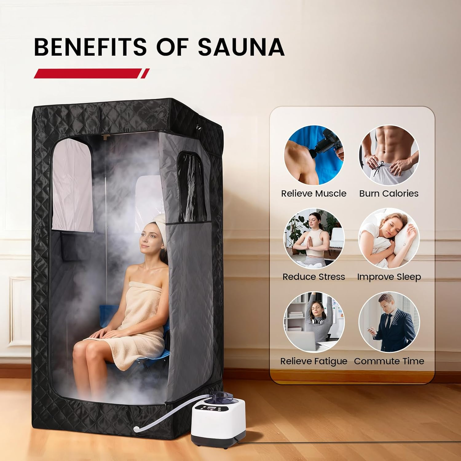 Portable Home Sauna - Personal Steam Sauna Tent with 3L Steamer 9 Temperature Levels & Folding Chair