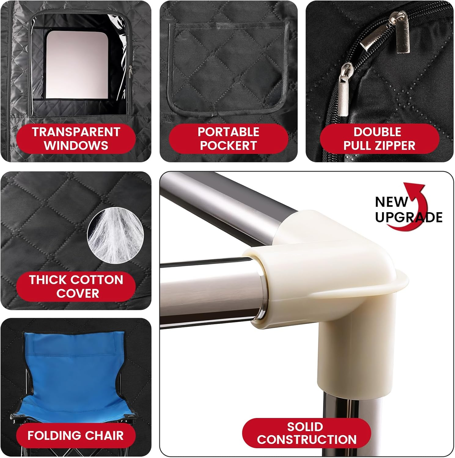 Portable Home Sauna - Personal Steam Sauna Tent with 3L Steamer 9 Temperature Levels & Folding Chair