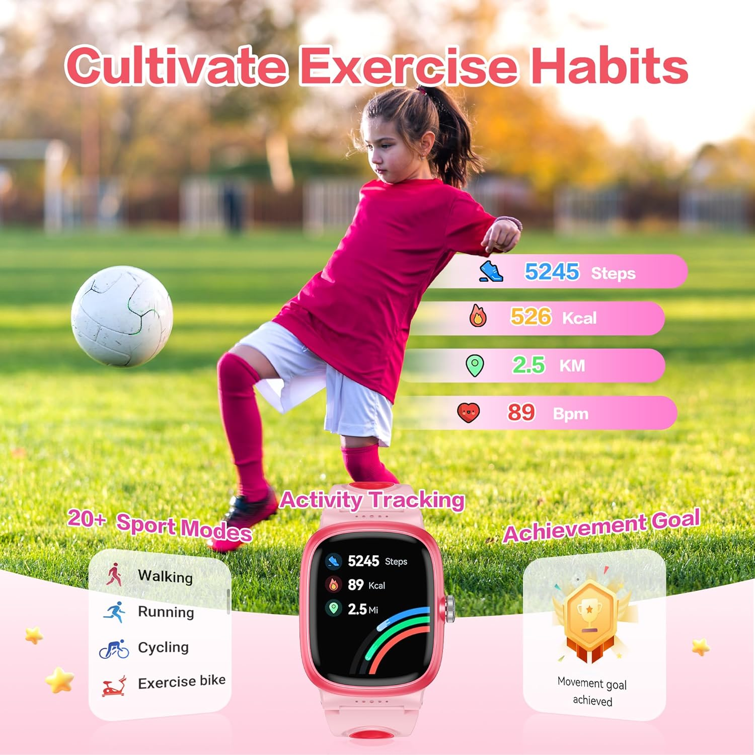 Kids Smart Watch with Sleep & Activity Tracker - IP68 Waterproof Fitness Watch with Games, Pedometer & Alarm for Boys & Girls Ages 4-16