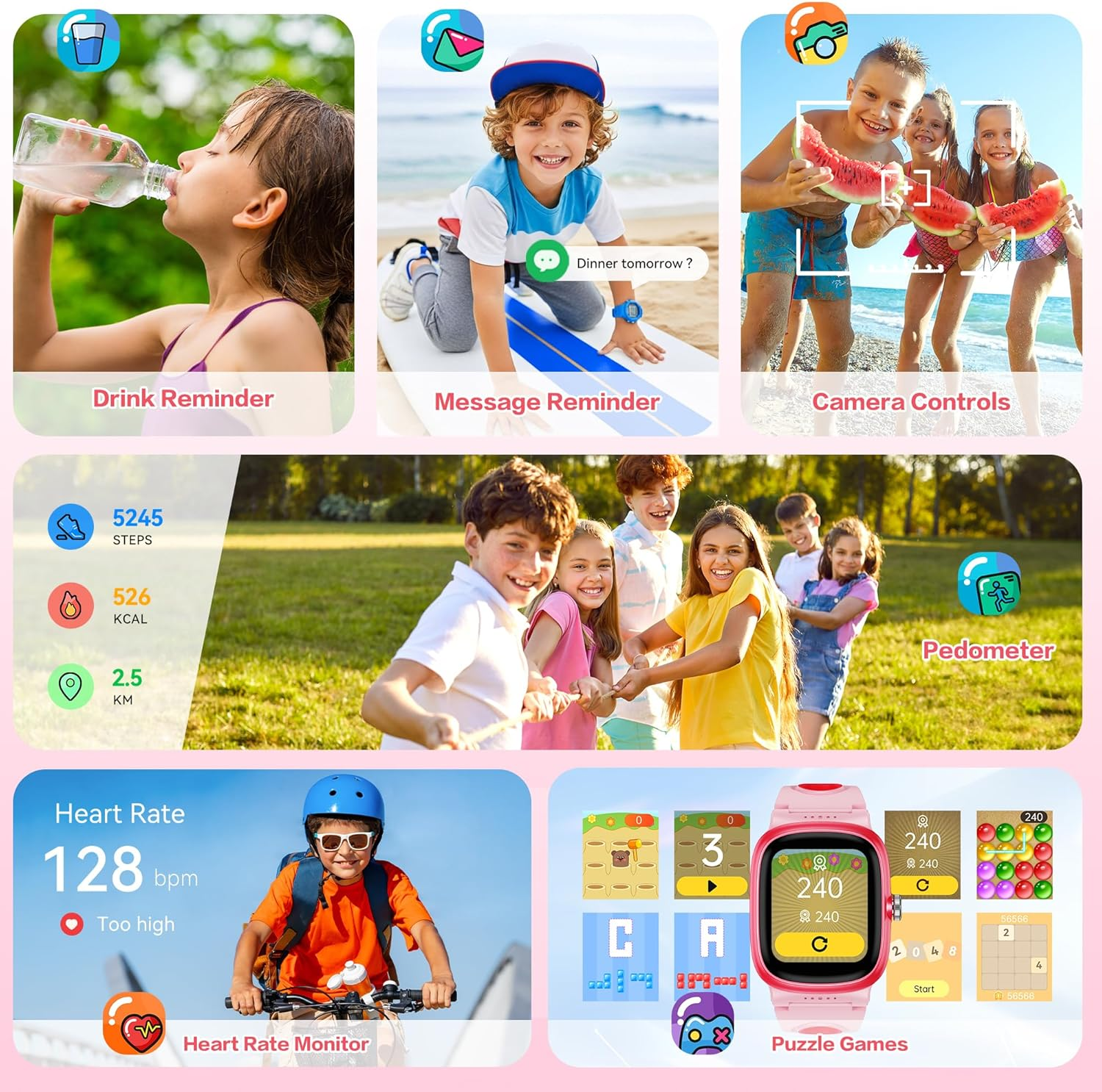 Kids Smart Watch with Sleep & Activity Tracker - IP68 Waterproof Fitness Watch with Games, Pedometer & Alarm for Boys & Girls Ages 4-16