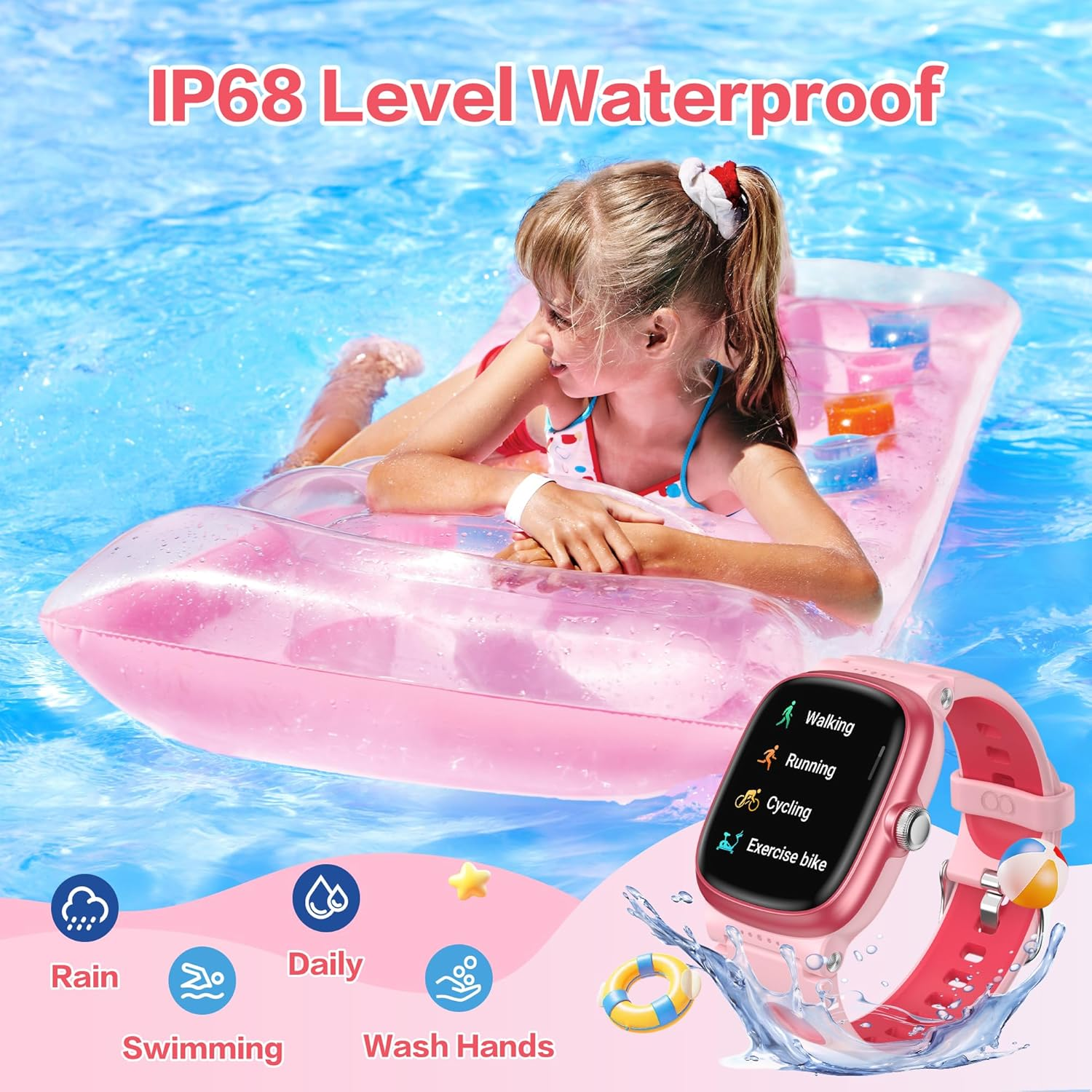 Kids Smart Watch with Sleep & Activity Tracker - IP68 Waterproof Fitness Watch with Games, Pedometer & Alarm for Boys & Girls Ages 4-16