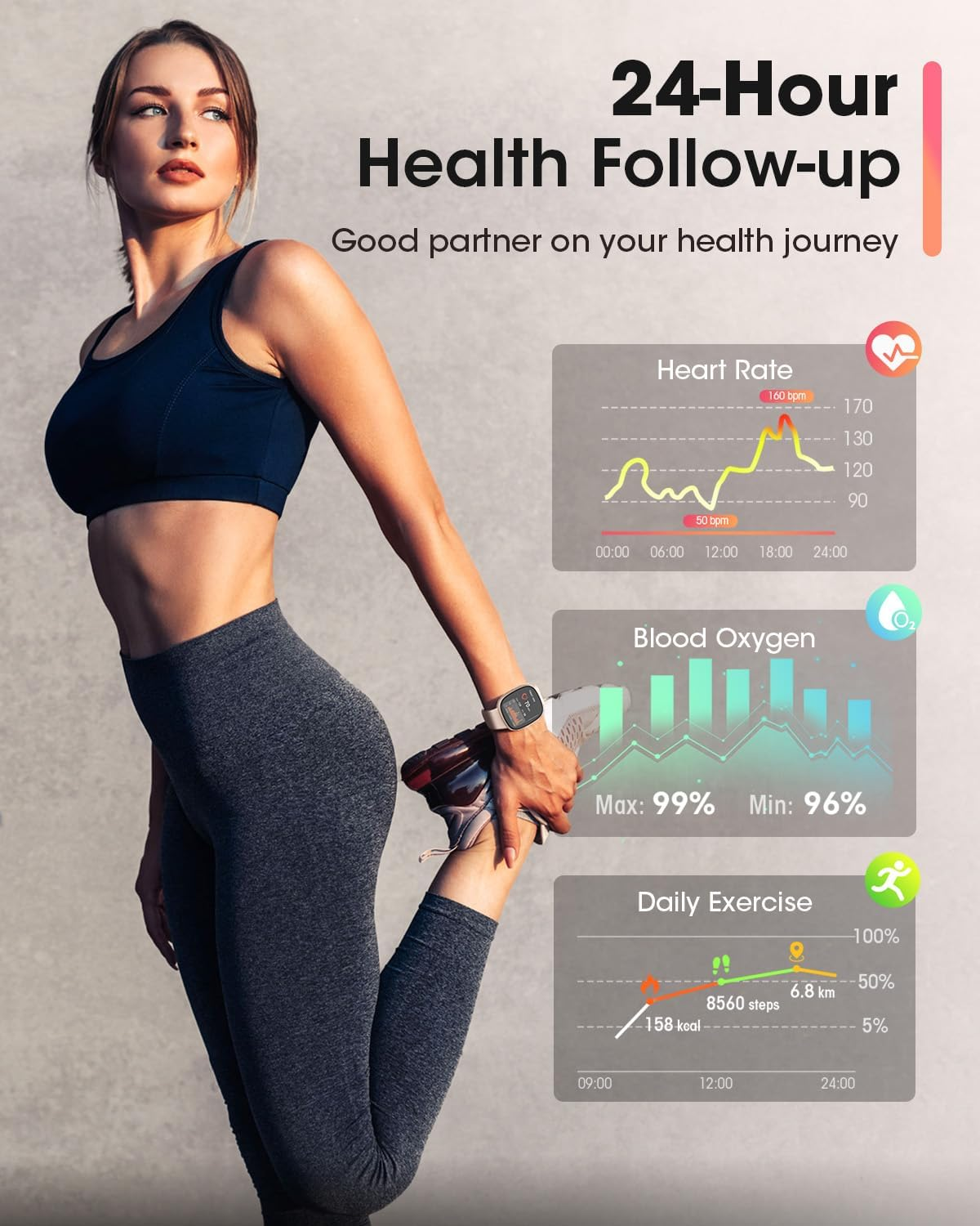Smart Watch for Women & Men with Bluetooth Call - 24H Heart Rate SpO2 Sleep Monitor, 120+ Sport Modes, 5ATM Waterproof Fitness Tracker for iPhone & Android - Starlight