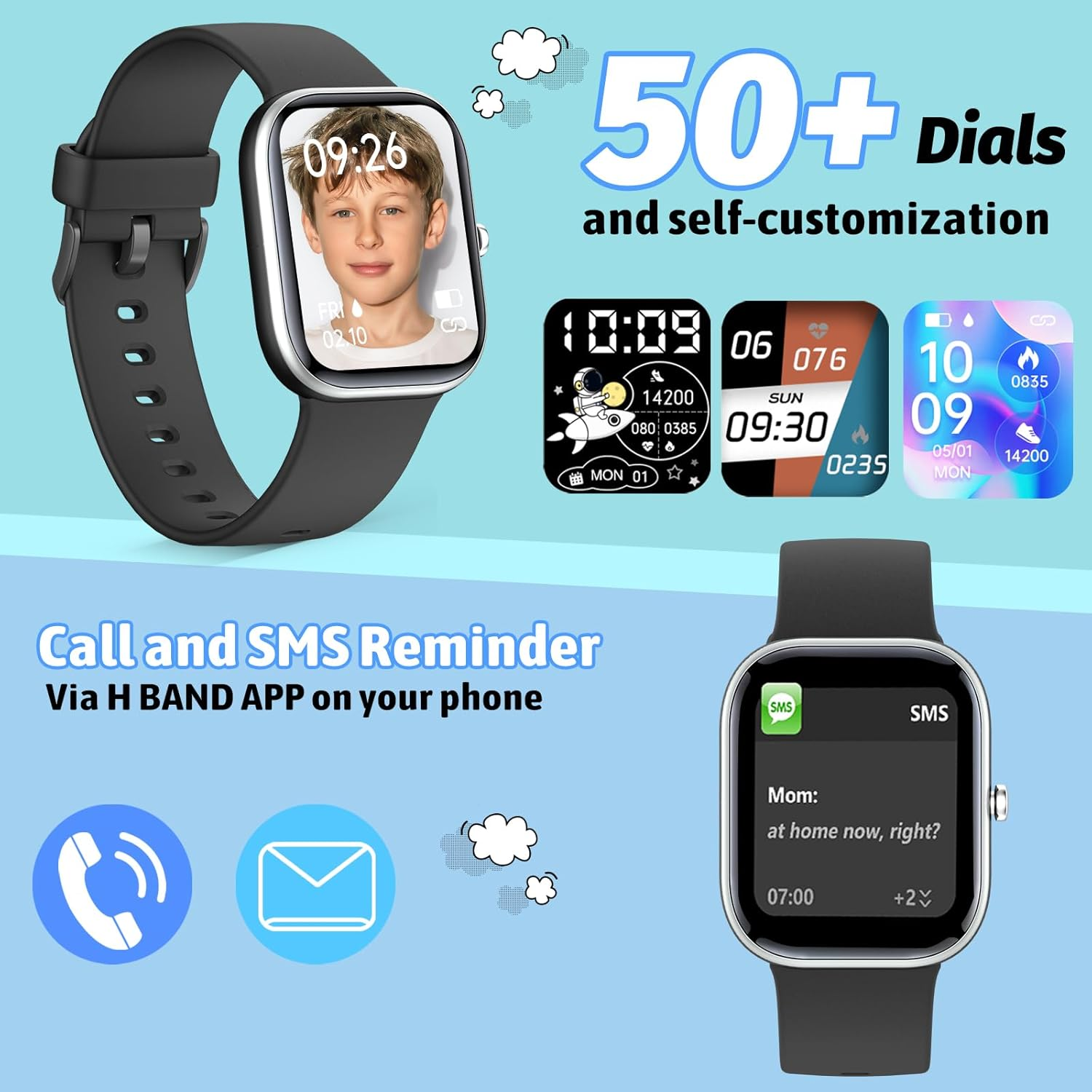 Kids Smart Watch Fitness Tracker - No Phone Needed, 19 Sport Modes, 1.5" DIY Dial, IP68 Waterproof, Sleep Monitor & Pedometer for Boys Girls Ages 6-14