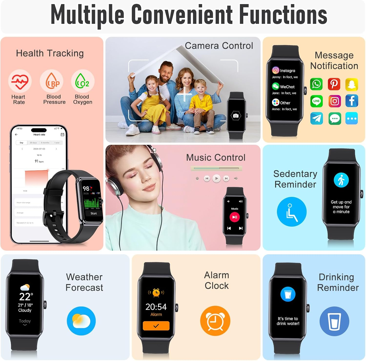 Fitness Tracker Smart Watch with 24/7 Heart Rate & Blood Pressure Monitor - 104 Sport Modes, Sleep Tracking, IP68 Waterproof Step Counter for Women & Men - Light Pink