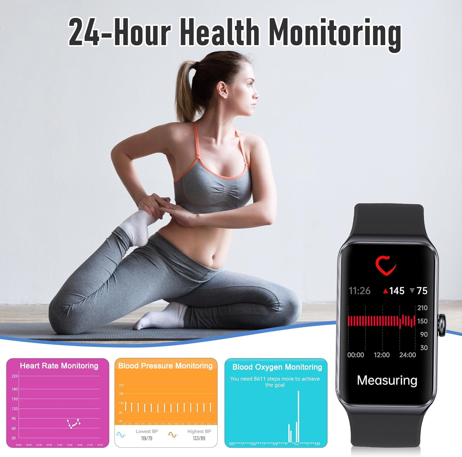 Fitness Tracker Smart Watch with 24/7 Heart Rate & Blood Pressure Monitor - 104 Sport Modes, Sleep Tracking, IP68 Waterproof Step Counter for Women & Men - Light Pink