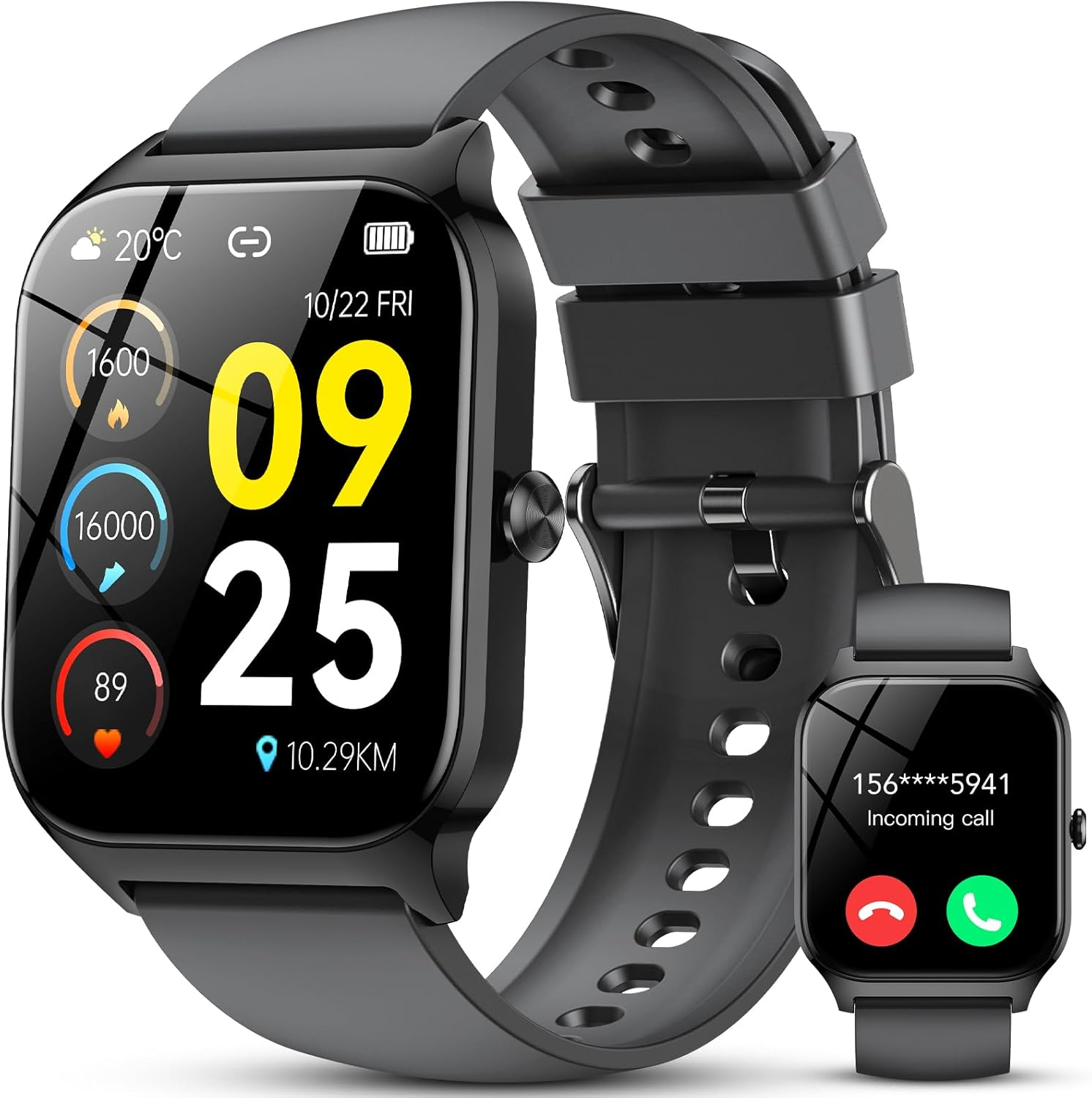 Smart Watch for Men & Women 1.85" HD - Bluetooth Calls, AI Voice Control, IP68 Waterproof, 115+ Sport Modes, 24/7 Heart Rate & Sleep Tracker for iOS & Android