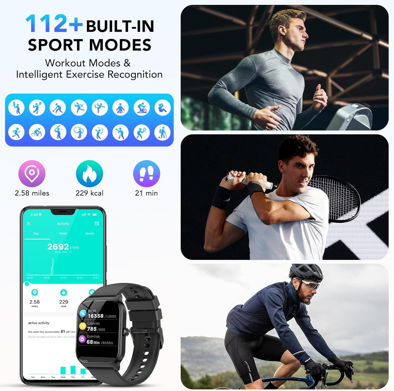 Smart Watch for Men & Women 1.85" HD - Bluetooth Calls, AI Voice Control, IP68 Waterproof, 115+ Sport Modes, 24/7 Heart Rate & Sleep Tracker for iOS & Android