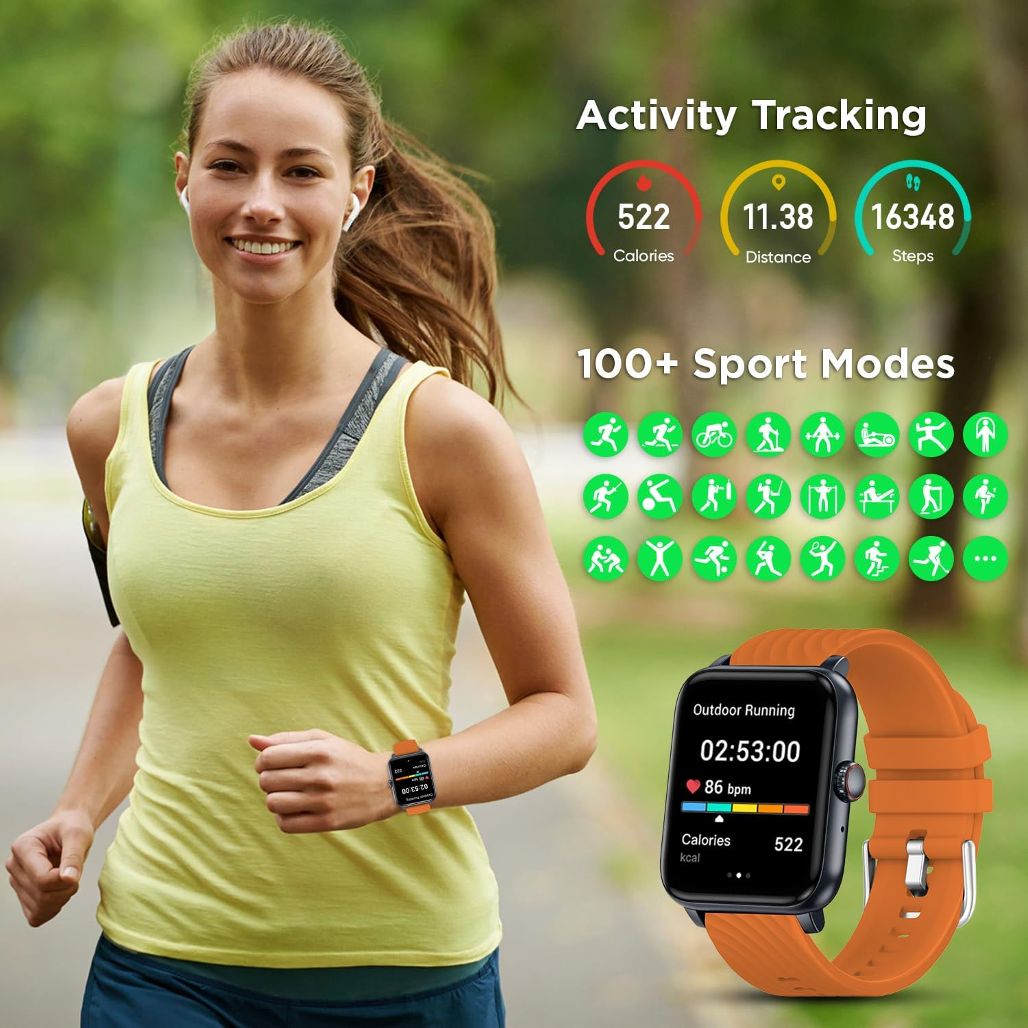 BENIO Fitness Tracker 1.85" - Answer/Make Calls, 24/7 Heart Rate & SpO2 Monitor, Sleep Tracker, 100 Sports Modes, IP67 Waterproof Pedometer for Women & Men