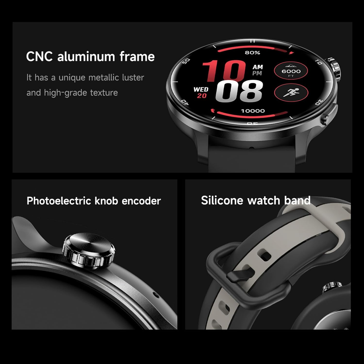 Military Smart Watch with GPS Tracker - 1.43" AMOLED Screen, Compass, Bluetooth Call Answer/Dial, Multiple Sports Modes for Android & iOS - Black