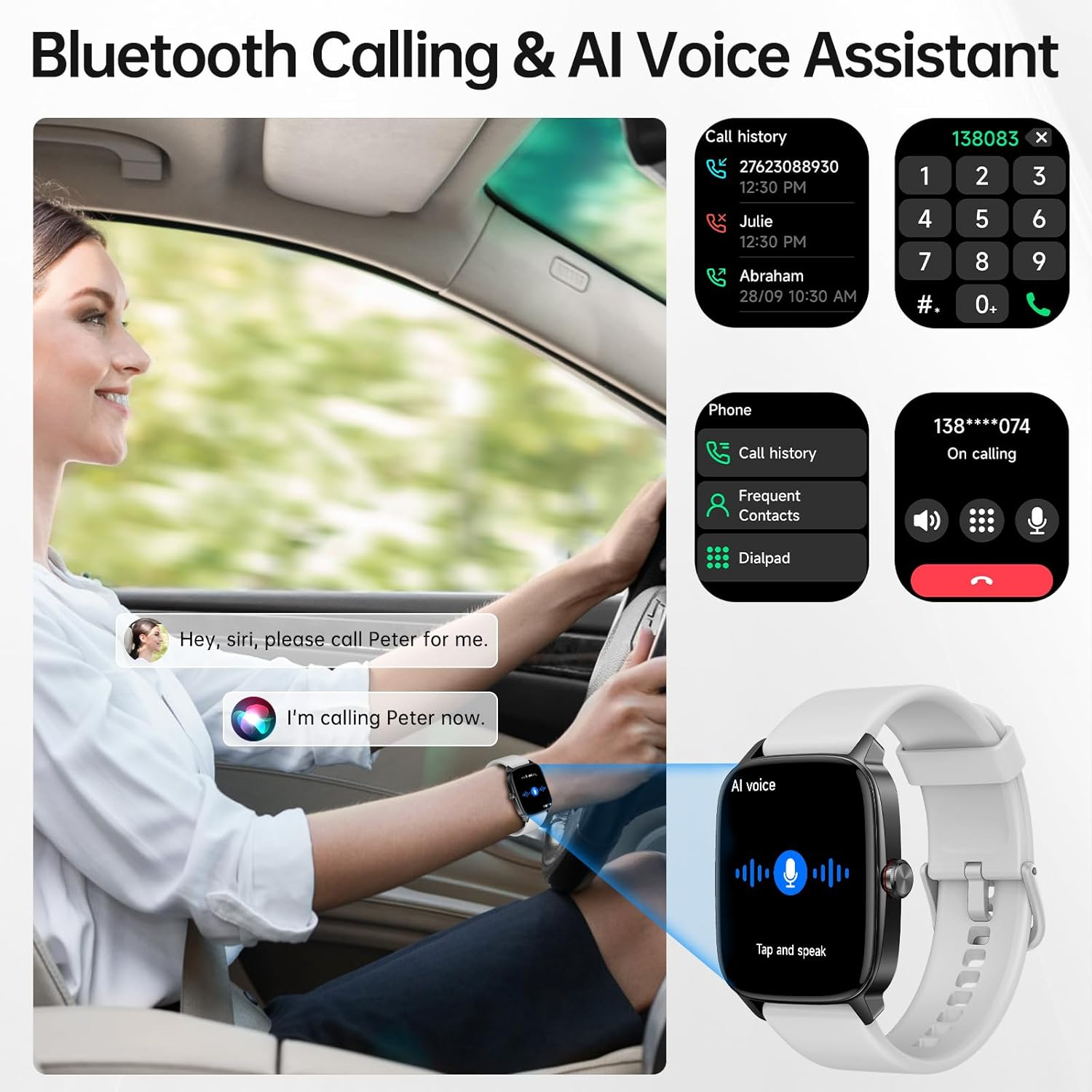 Smart Watch 1.85" HD - Bluetooth Call & AI Voice, Heart Rate SpO2 Sleep Monitor, 100+ Sports Modes, Mini Games, IP68 Waterproof for Android & iOS