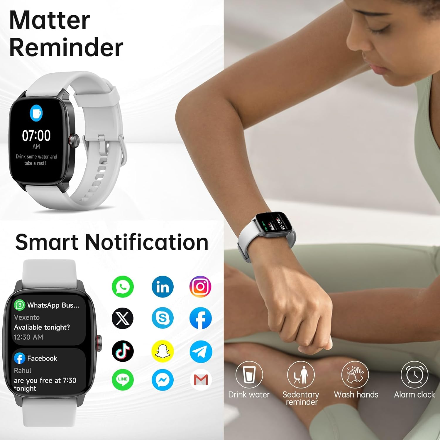 Smart Watch 1.85" HD - Bluetooth Call & AI Voice, Heart Rate SpO2 Sleep Monitor, 100+ Sports Modes, Mini Games, IP68 Waterproof for Android & iOS