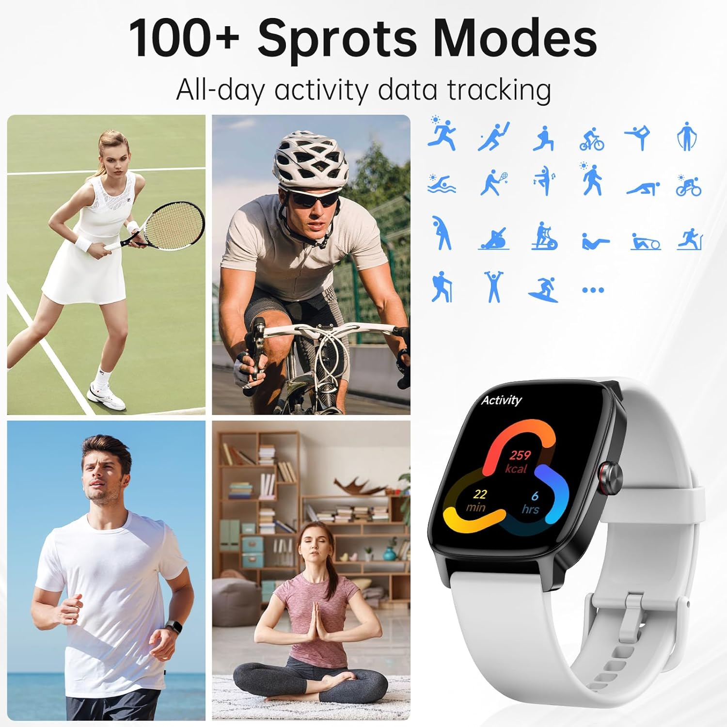 Smart Watch 1.85" HD - Bluetooth Call & AI Voice, Heart Rate SpO2 Sleep Monitor, 100+ Sports Modes, Mini Games, IP68 Waterproof for Android & iOS