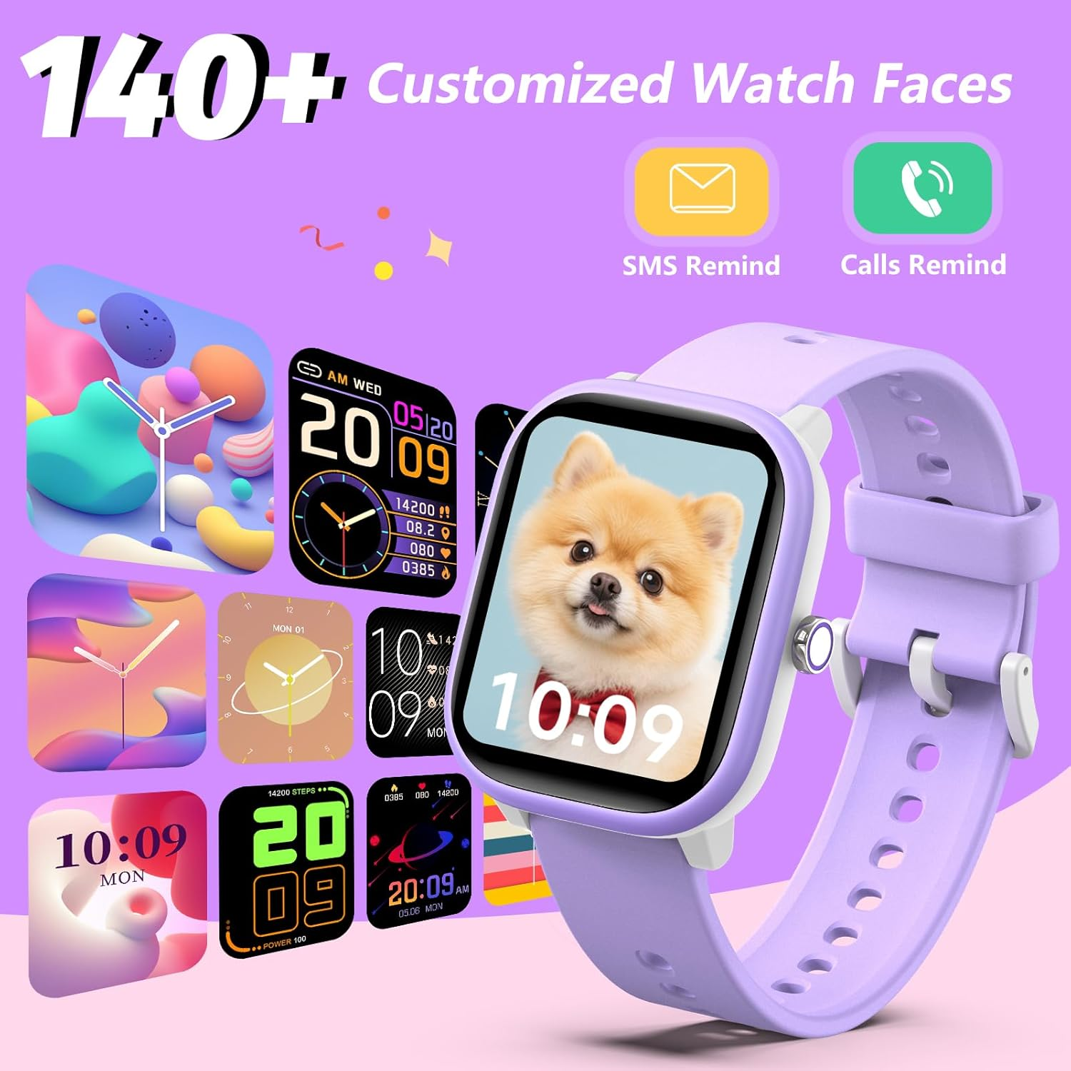 Kids Watch 1.8" for Girls Boys Ages 6-15 - Fitness Tracker, No Phone Needed, Pedometer, Sleep & Heart Rate Monitor, Waterproof, Puzzle Games - Purple