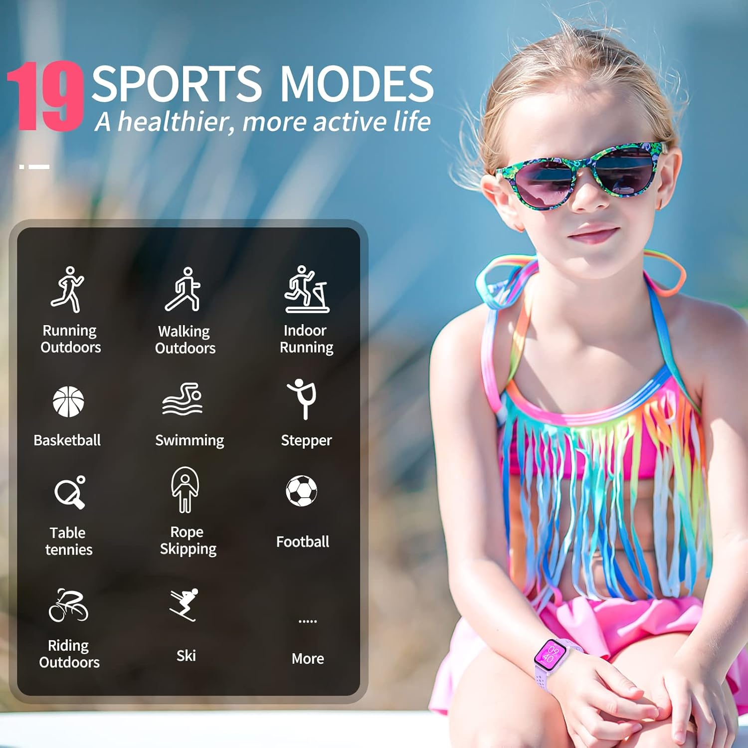 Kids Watch 1.8" for Girls Boys Ages 6-15 - Fitness Tracker, No Phone Needed, Pedometer, Sleep & Heart Rate Monitor, Waterproof, Puzzle Games - Purple