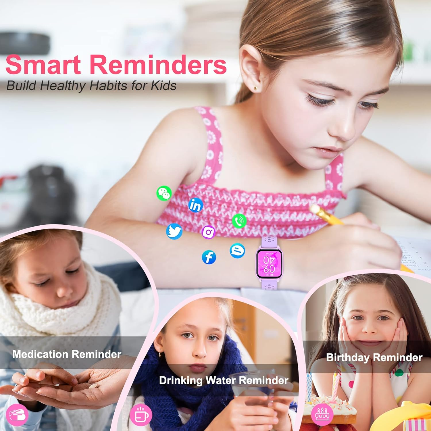 Kids Watch 1.8" for Girls Boys Ages 6-15 - Fitness Tracker, No Phone Needed, Pedometer, Sleep & Heart Rate Monitor, Waterproof, Puzzle Games - Purple