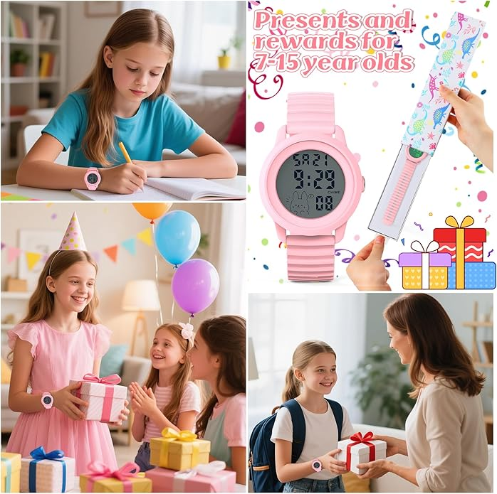 Edillas Kids Digital Watch 1.57" for Teen Girls - Sports Watch with Backlight, Timer, Countdown, Waterproof, Soft Silicone Band, Date & Alarm for Ages 7+