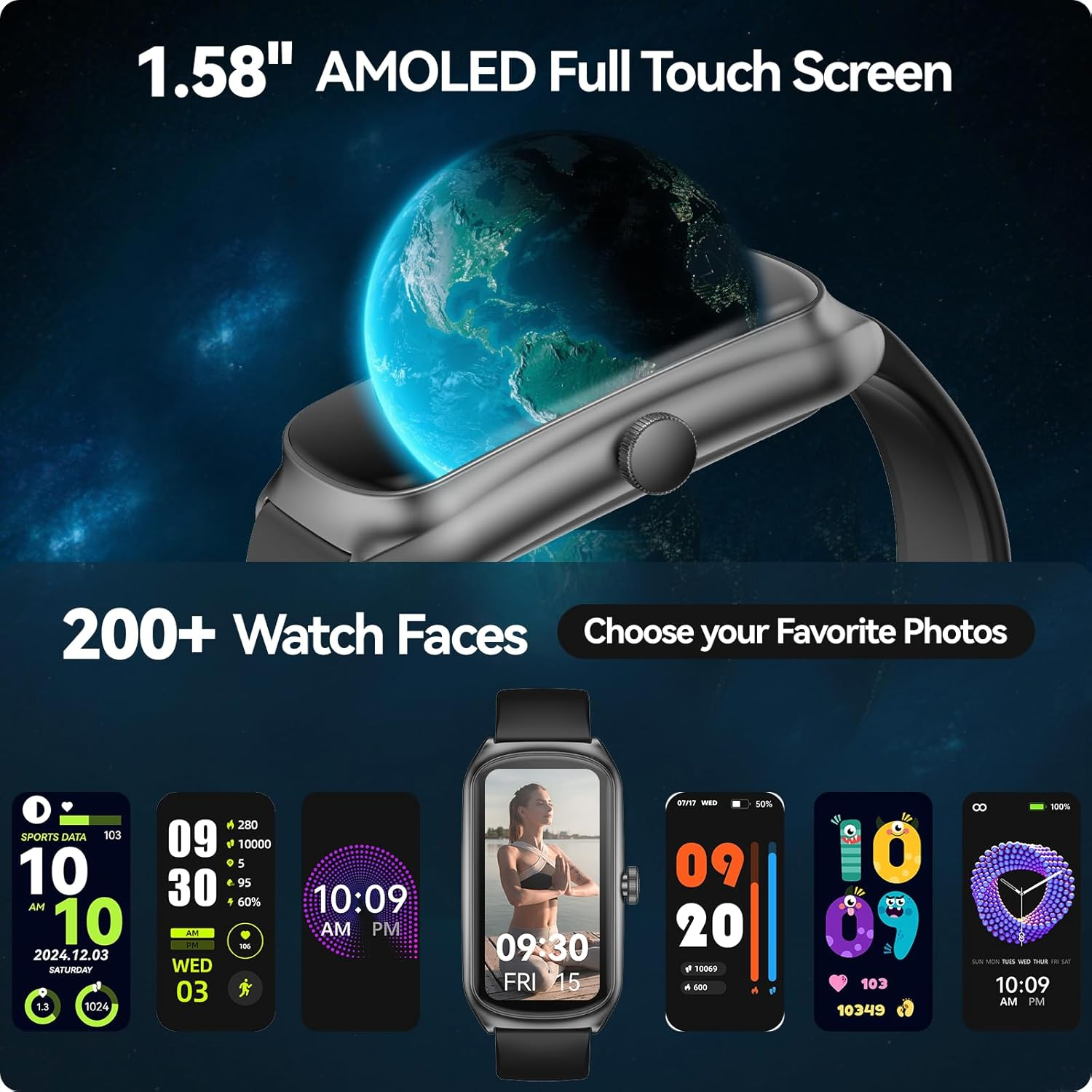 Anyloop AMOLED Fitness Tracker Watch - 24/7 Heart Rate SpO2 Sleep Monitor, IP68 Waterproof, Step Calorie Counter, Swimming Activity Tracker - Green