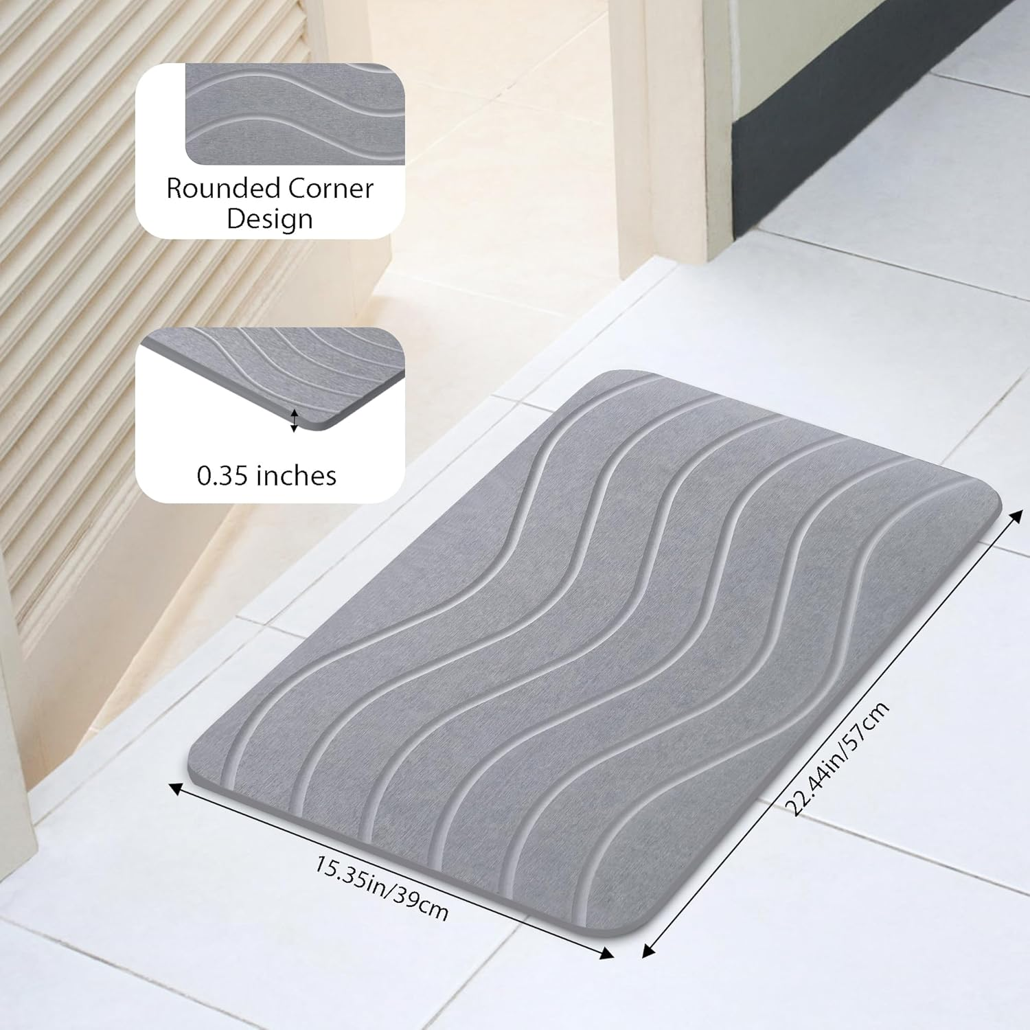 Absorbent Stone Bath Mat - Diatomaceous Earth Shower Mat Non-Slip Quick-Drying for Bathroom Floor