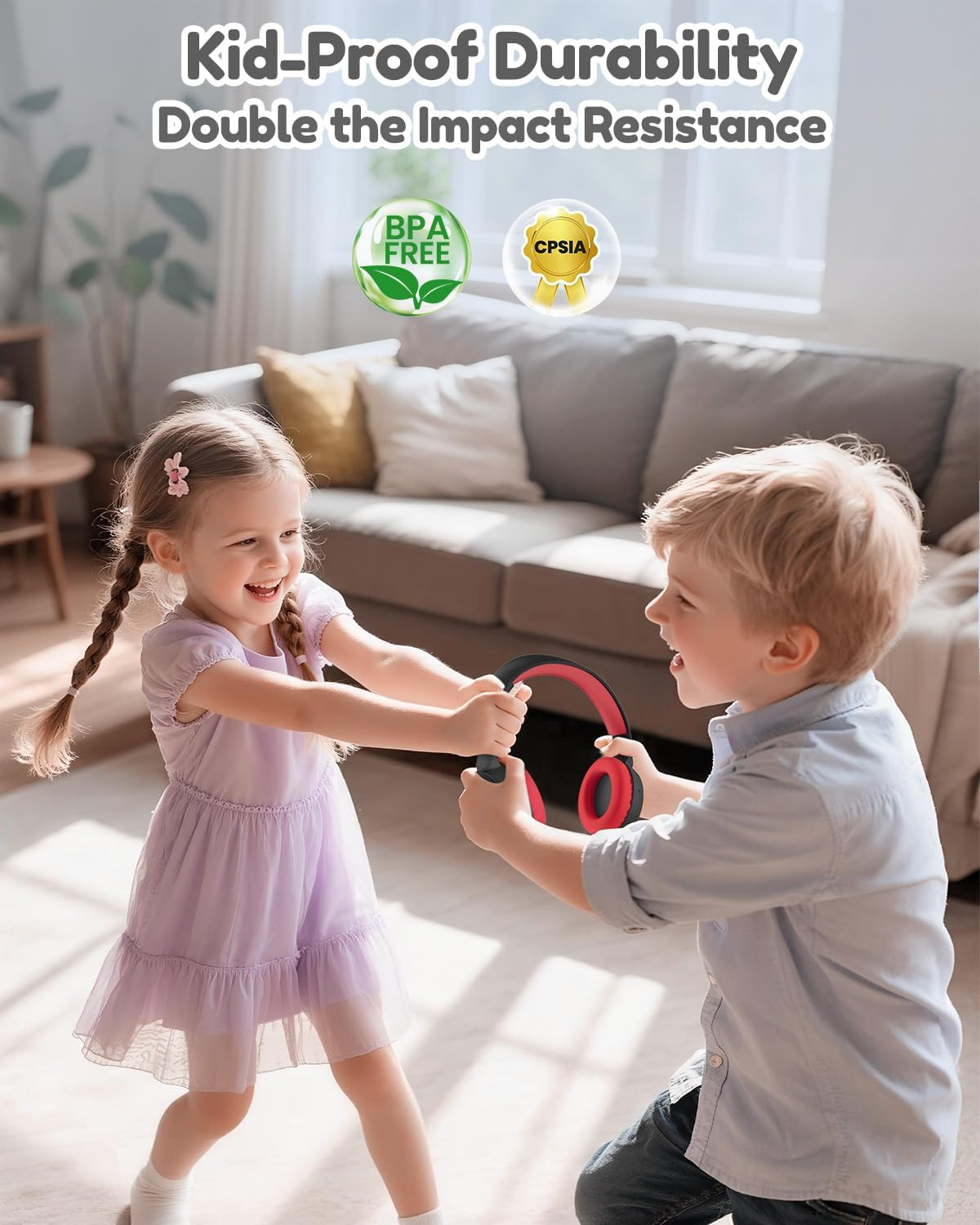 Kids Bluetooth Headphones - 85/94dB Volume Limited, 60H Playtime, Bluetooth 6.0 Wireless Over-Ear Headphones for Toddlers