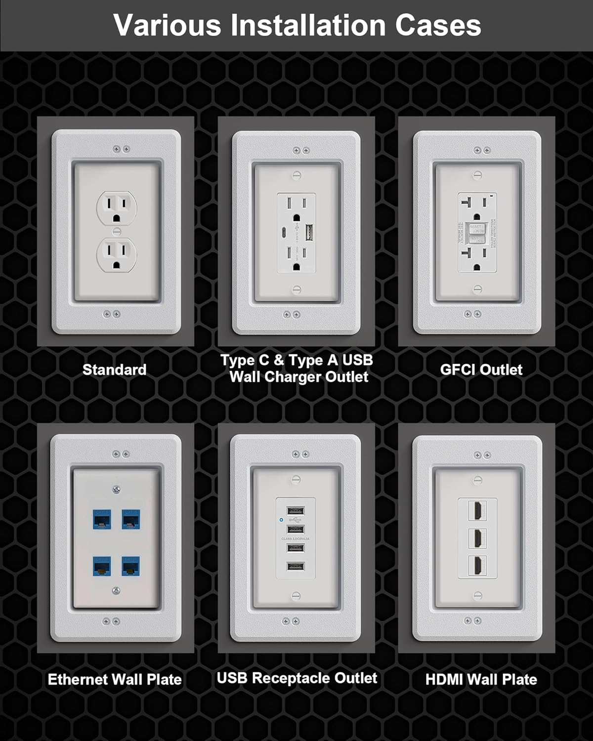 VFR1W-1 Recessed Electrical Outlet Box Wall Plate Kit - Single Gang for TV, Tablet & Appliances, GFCI Compatible, White (1 Pack)
