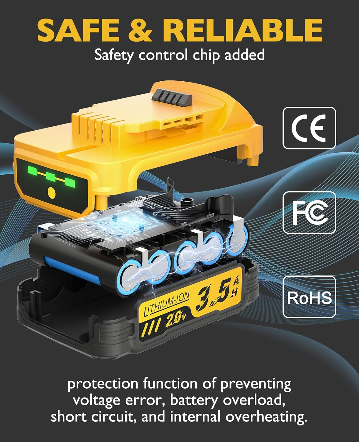 Replacement for Dewalt 20V Battery 3.5Ah Lithium DCBP034 - Compatible with DCBP520 DCB206 DCB200 DCD/DCF/DCG Series
