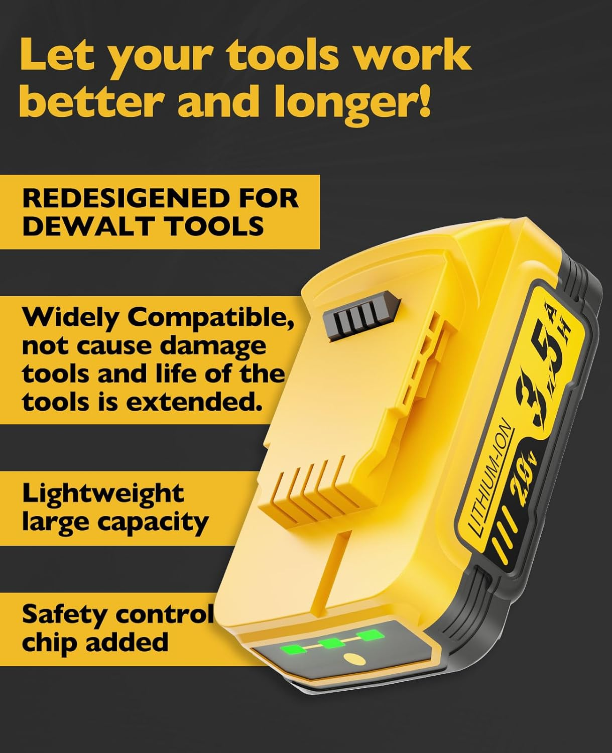 Replacement for Dewalt 20V Battery 3.5Ah Lithium DCBP034 - Compatible with DCBP520 DCB206 DCB200 DCD/DCF/DCG Series