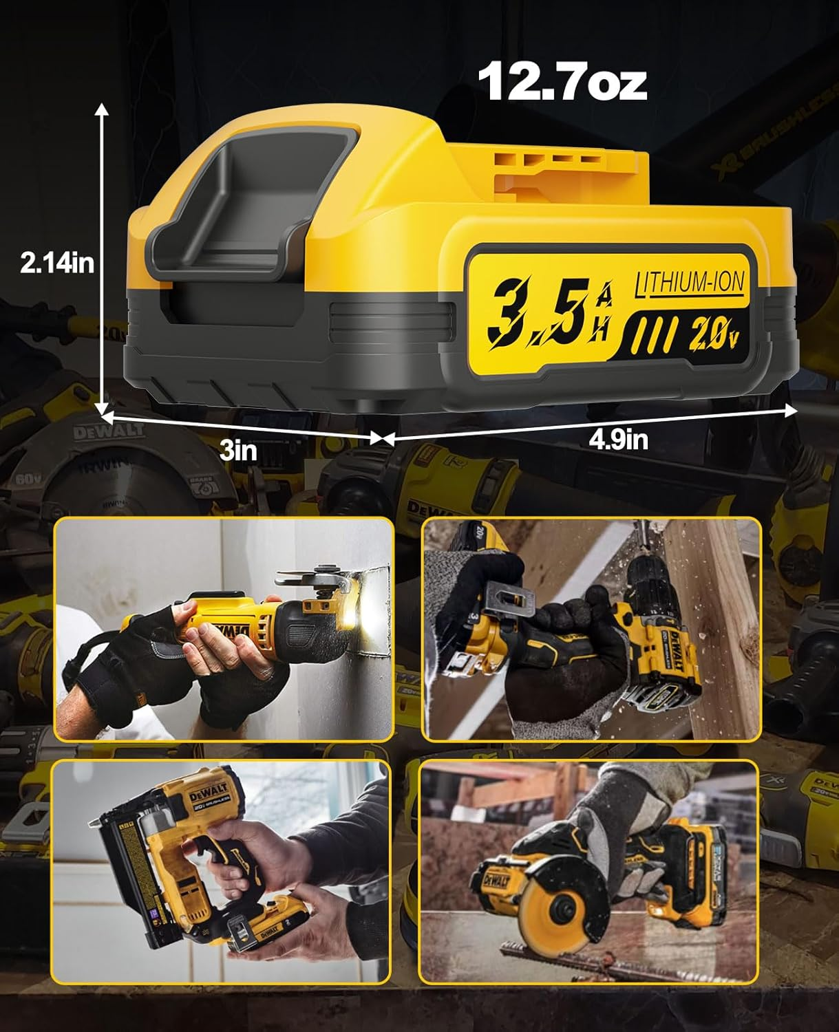 Replacement for Dewalt 20V Battery 3.5Ah Lithium DCBP034 - Compatible with DCBP520 DCB206 DCB200 DCD/DCF/DCG Series