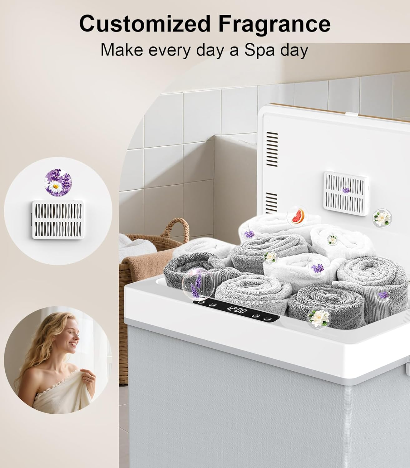 Towel Warmer 35L Folding Hot Towel Warmer for Bathroom - Heating & Drying Modes, Timer, LED Display, Fits Two 70" Towels