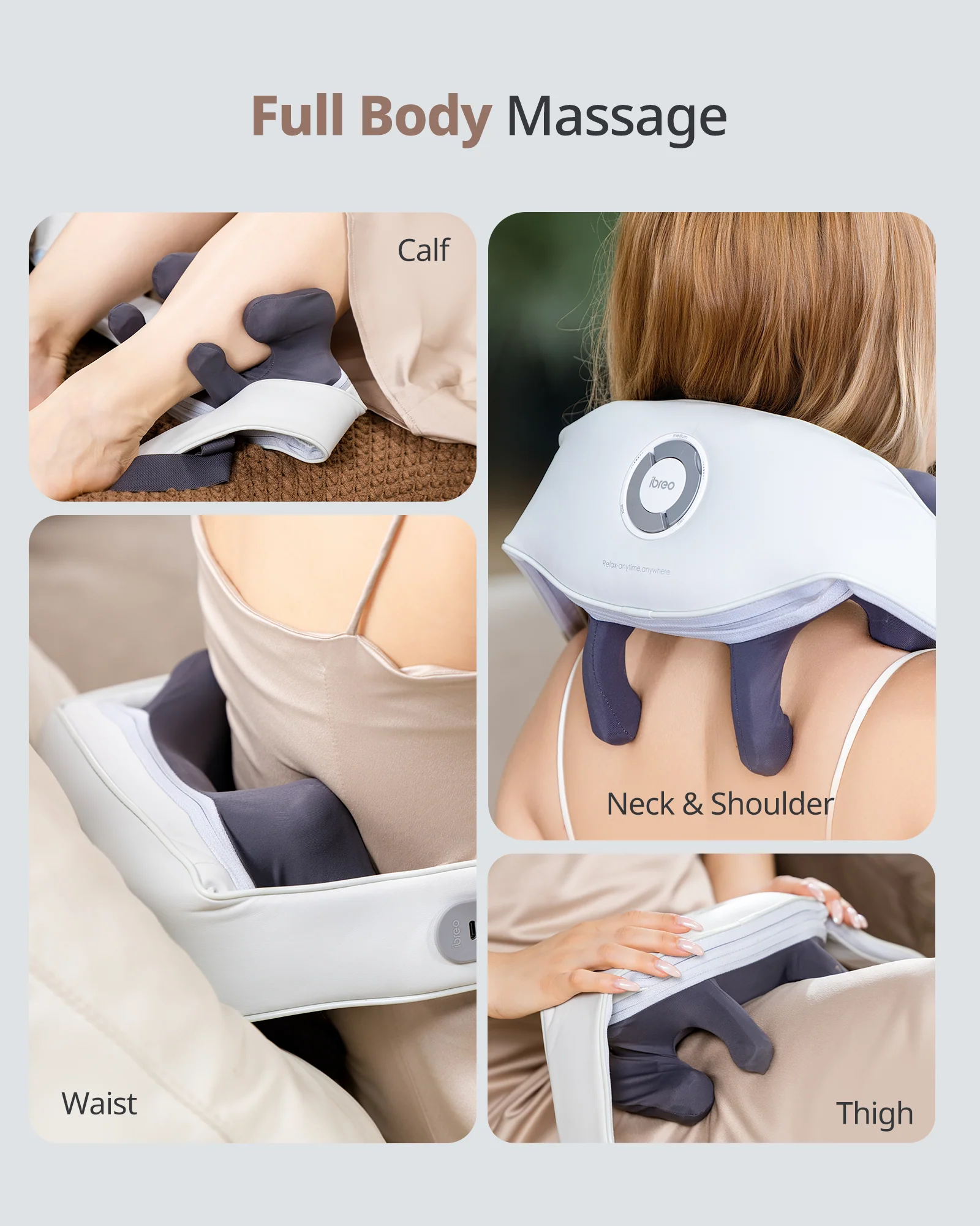 Adjustable Hands-Free Massager with Back Strap - 4.2"-4.8" Spacing, Shoulder Strap for Work & Relaxation