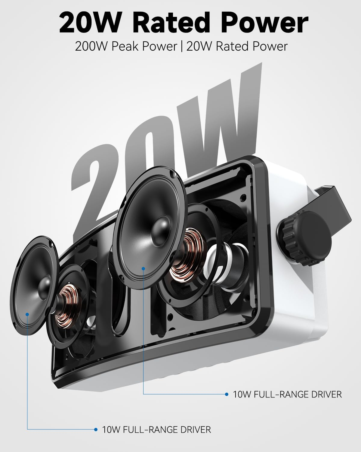 Bluetooth Outdoor Speaker IPX5 Waterproof - Wireless Sync 100 Speakers, Wall-Mount for Patio, Porch & Garage (Pair)