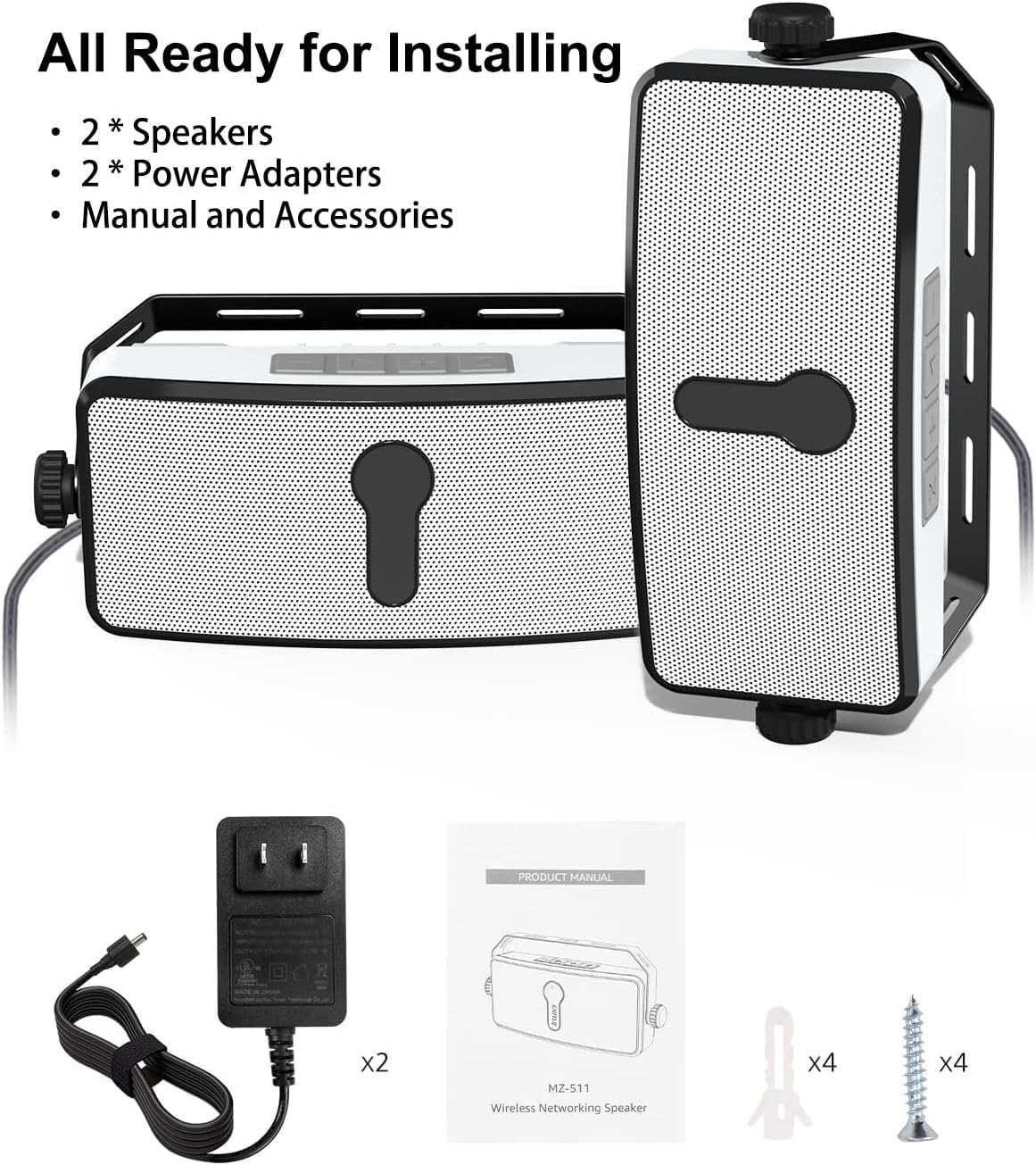 Bluetooth Outdoor Speaker IPX5 Waterproof - Wireless Sync 100 Speakers, Wall-Mount for Patio, Porch & Garage (Pair)