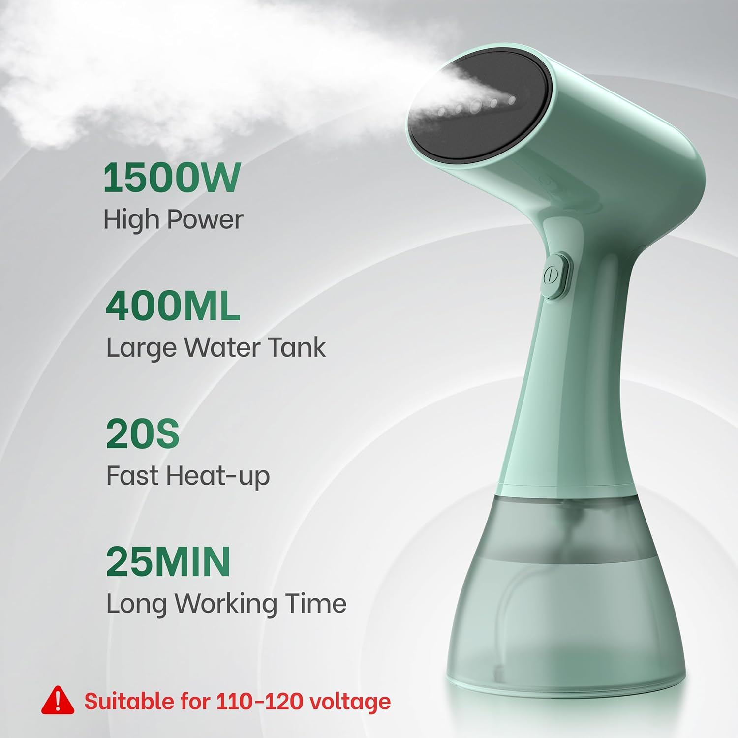 Handheld Clothes Steamer 1500W - 400ml Water Tank, 20 Second Heat-up, Portable Wrinkle Remover for Travel & Home