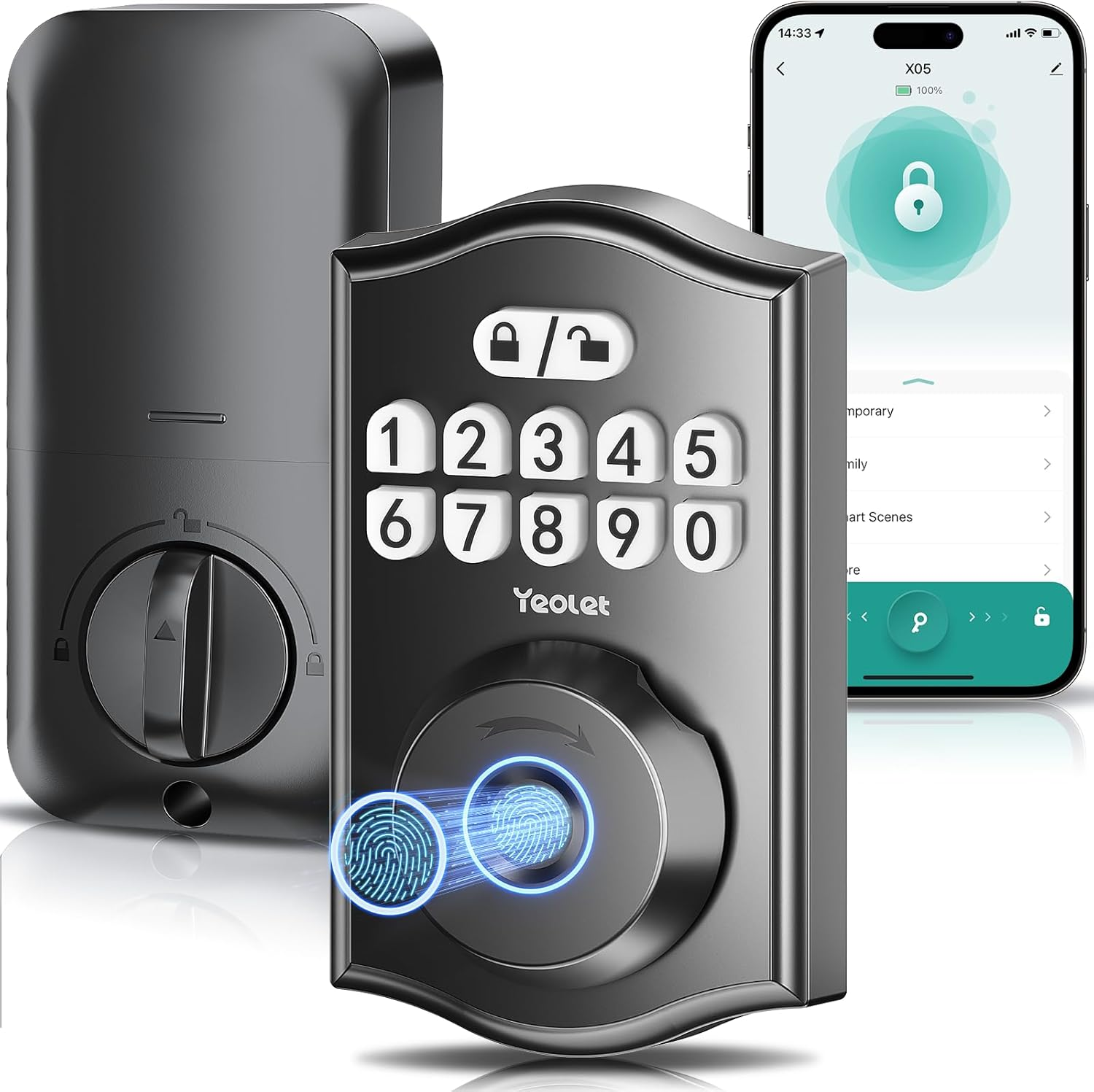 Fingerprint Door Lock with App Control - Keyless Entry Smart Deadbolt for Front Door with Anti-Peeping Password & Auto-Lock