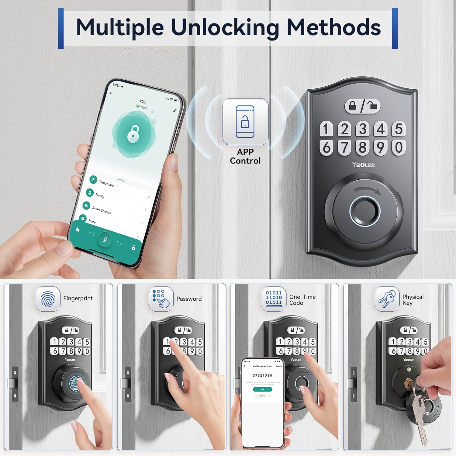 Fingerprint Door Lock with App Control - Keyless Entry Smart Deadbolt for Front Door with Anti-Peeping Password & Auto-Lock