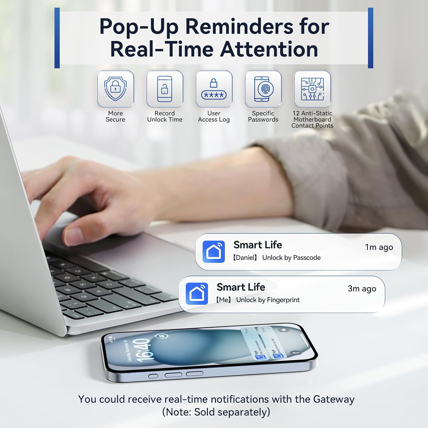 Fingerprint Door Lock with App Control - Keyless Entry Smart Deadbolt for Front Door with Anti-Peeping Password & Auto-Lock